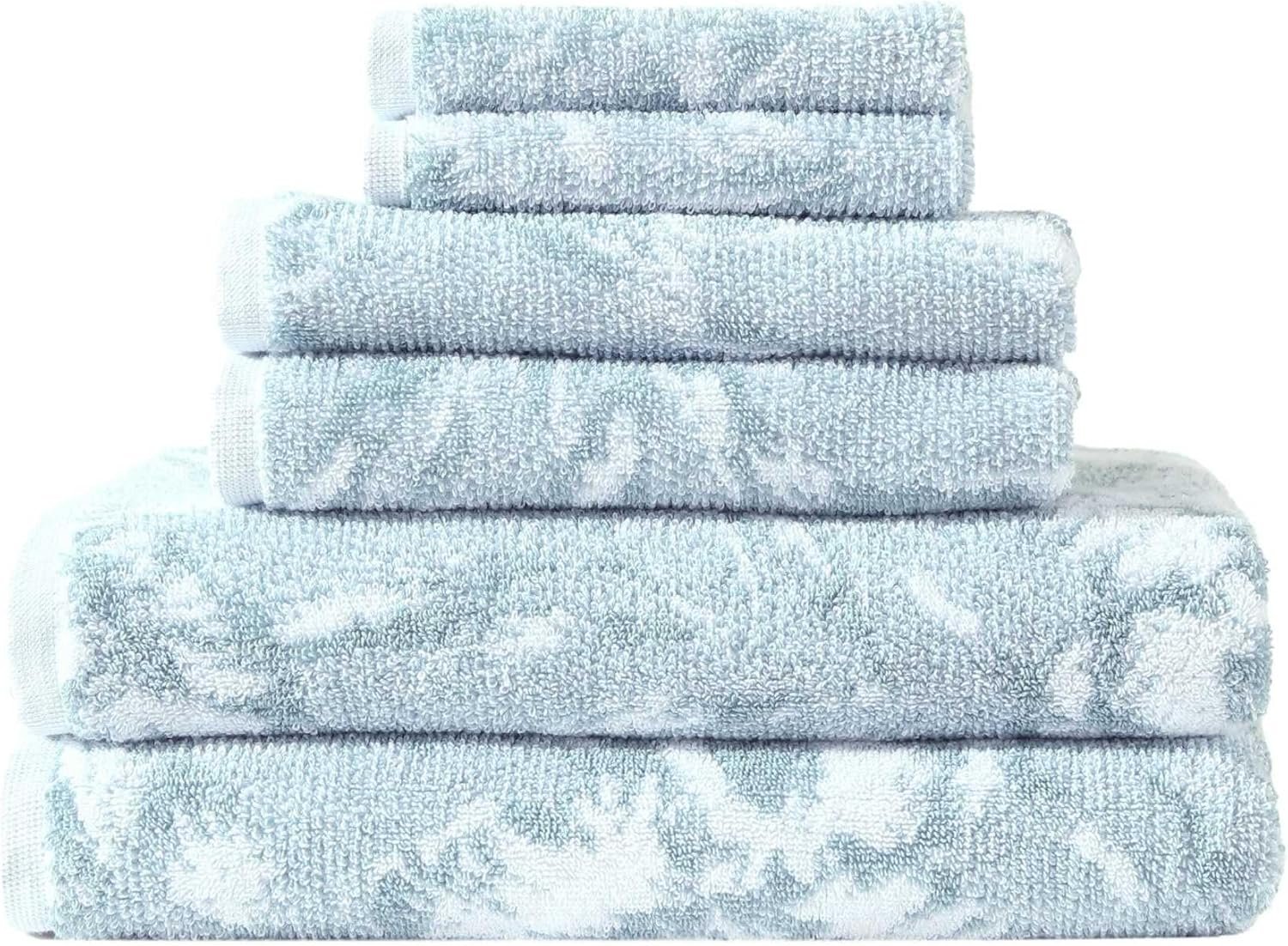 Tommy Bahama – Bath Towels, 100% Soft & Absorbent Cotton with Yarn-Dyed Loops, Medium Weight Bathroom Towels (Shadow Hibiscus Blue, 6 Piece)