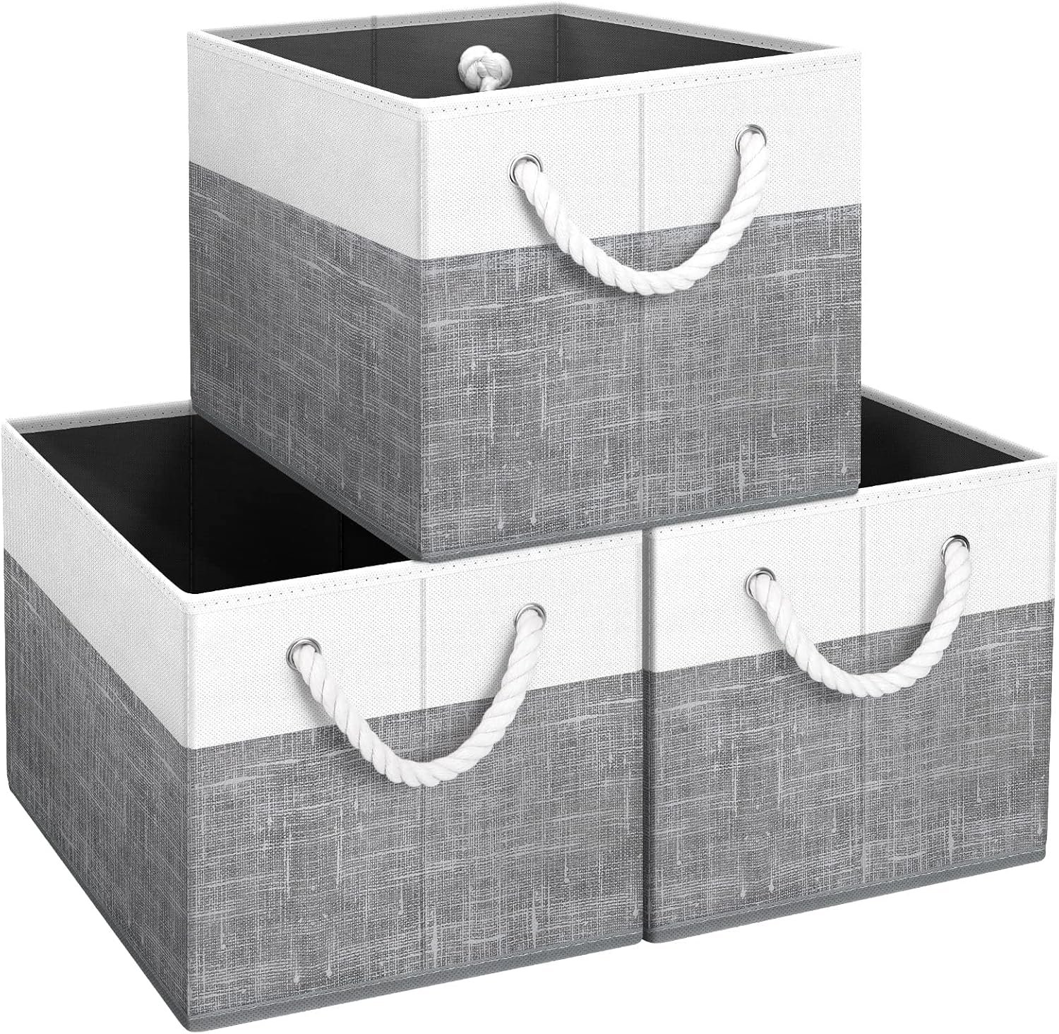 Fab totes Storage Bins [9-Pack], Foldable Storage Baskets for Organizing Toys, Books, Shelves, Closet, Large Storage Box with Rope Handles, Sturdy Organizer Bins, White & Black