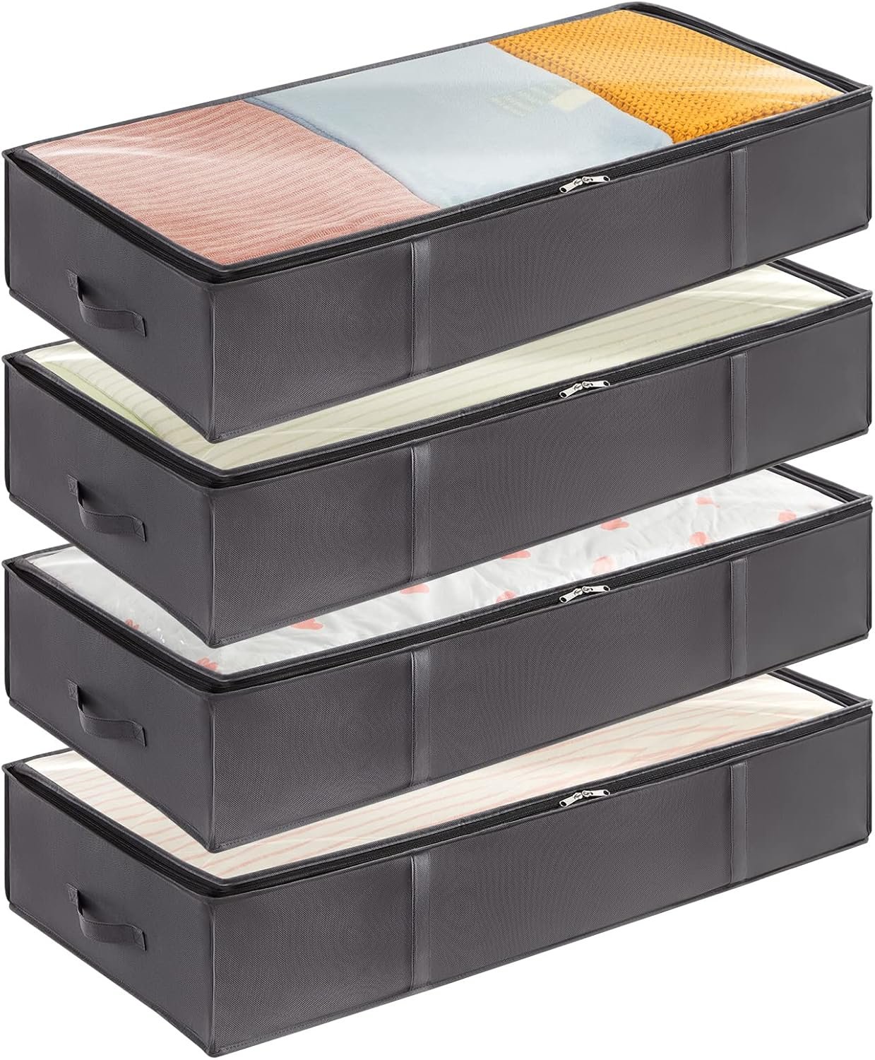 Lifewit 95L 4 Pack Under Bed Storage Containers, Large Capacity Blanket Storage Bags with Reinforced Handle, Organization and Storage for Comforters, Sheets, Clothes, Bedroom, College Dorm, Grey