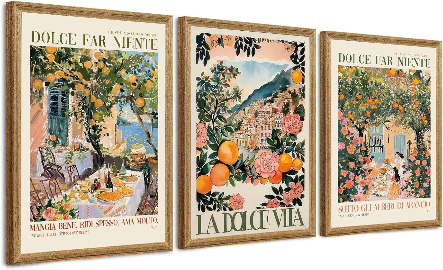 SYWENNOI 3 Pieces Wood Framed Italy Scenes Canvas Wall Art, Tuscan Wall Decor for Living Spaces, Vintage City Landscape Art Poster Prints for Bedroom Kitchen Dining Room Ready to Hang 12×16 inches