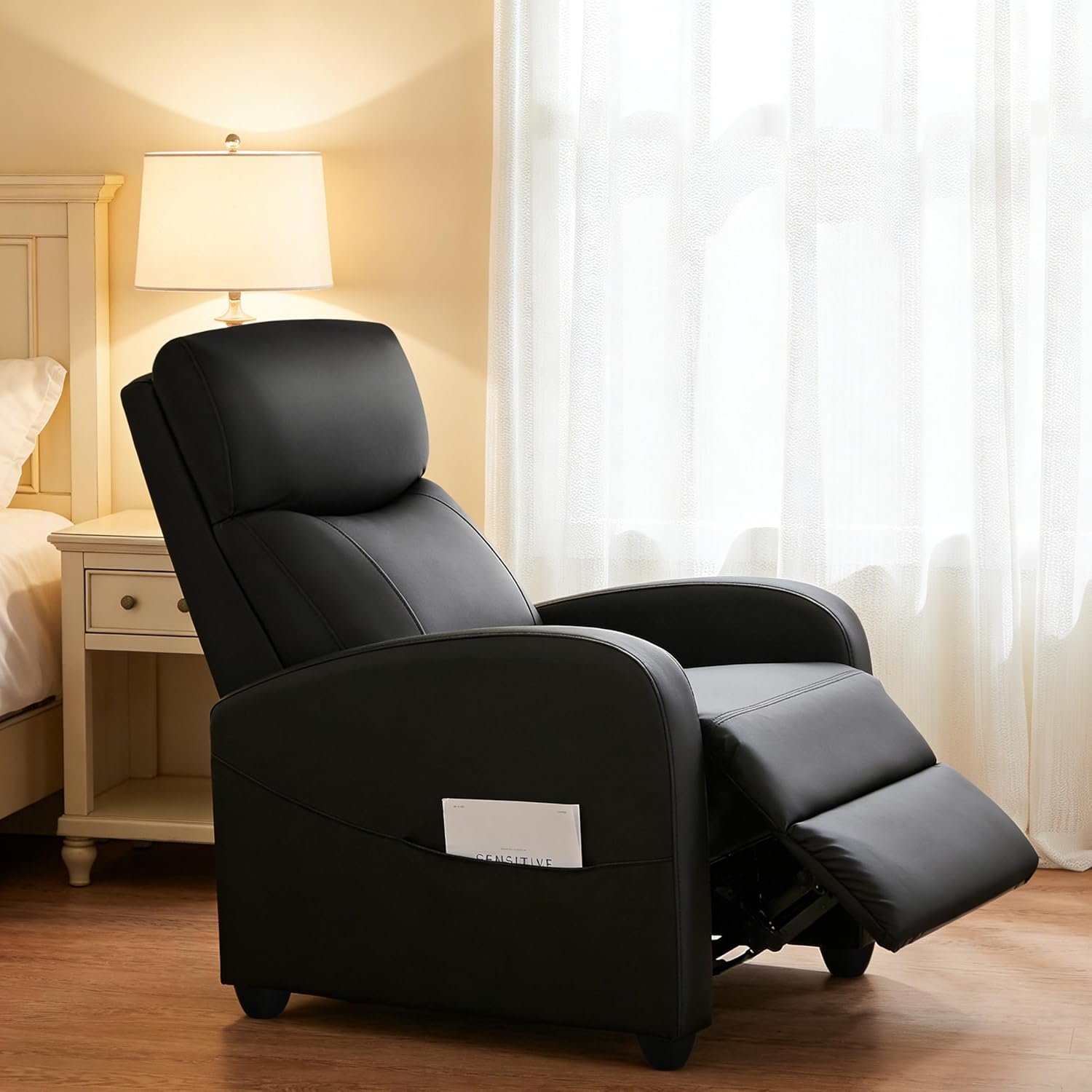 Simple Deluxe Recliner Chair – Adjustable Push Back PU Leather Recliner, Plush Reading Chair & Luxe Sofa Chair for Living Room Chairs or Bedroom Chair, Single Recliner for Home Theater