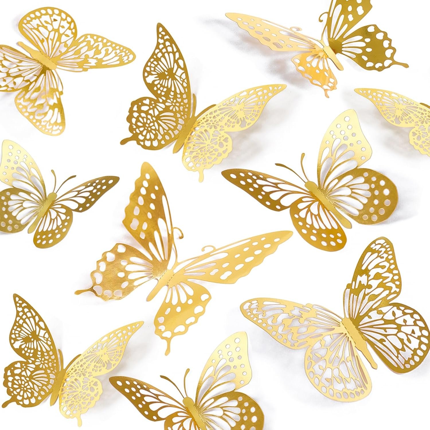 SAOROPEB 3D Butterfly Wall Decor – 48 Pcs, 4 Styles, 3 Sizes, Gold Butterfly Decorations for Birthday & Party Celebrations, Removable Stickers