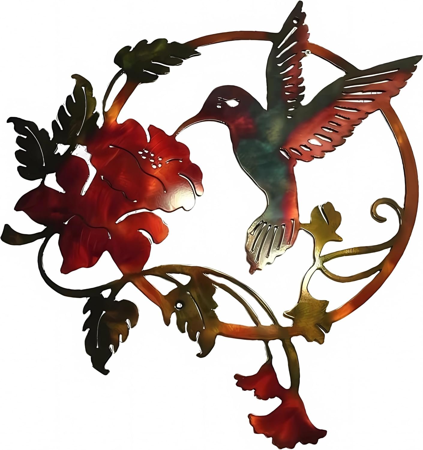 Zoihet Round Metal Bird Wall Art Decor – Hummingbird Wall Art Silhouette for your patio, garden, and fence Art Decor, Bird Wall Silhouette Indoor and Outdoor Hanging (Red)