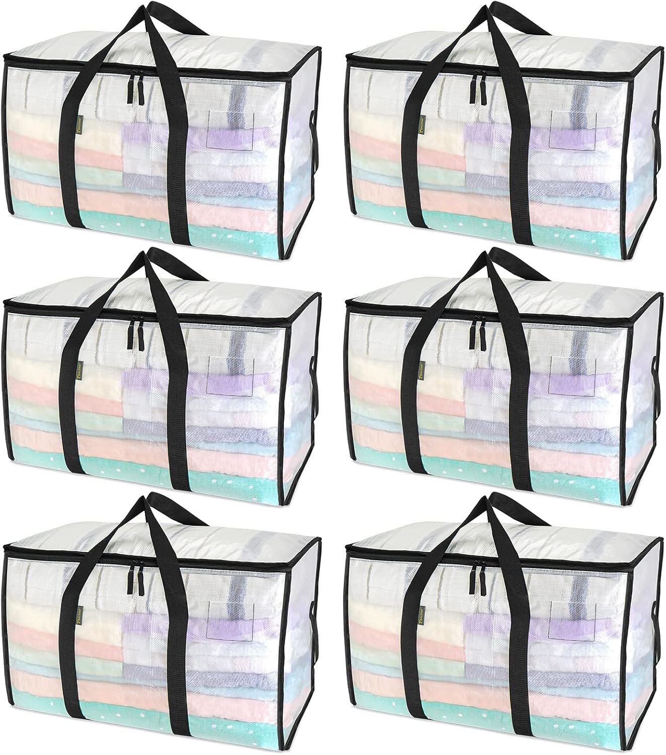 BALEINE 6-Pack Oversized Moving Bags with Reinforced Handles, Heavy-Duty Storage Tote for Clothes, Moving Supplies (Clear, 6-Pack)