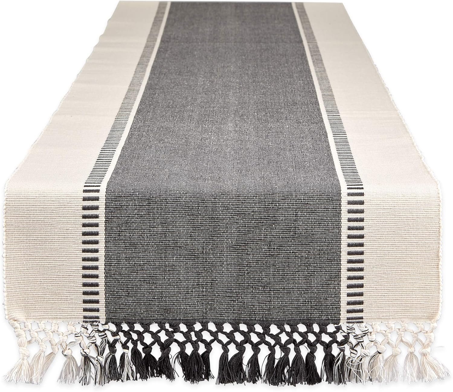 DII Dobby Stripe Woven Table Runner, 13×72 (13×77.5, Fringe Included), Mineral Gray