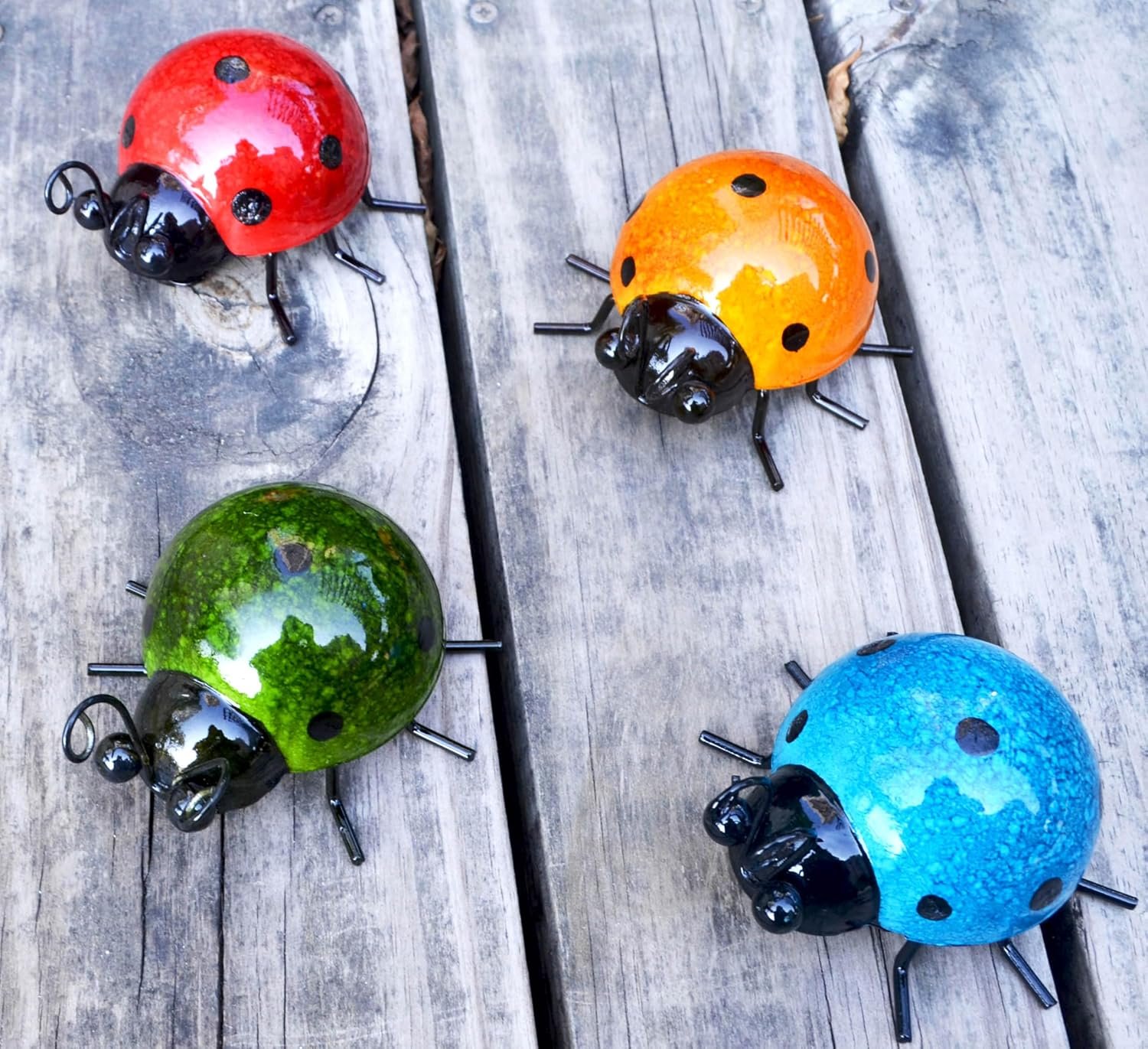 Metal Garden Wall Art Decorative Set of 4 Cute Ladybugs Outdoor Wall Sculptures