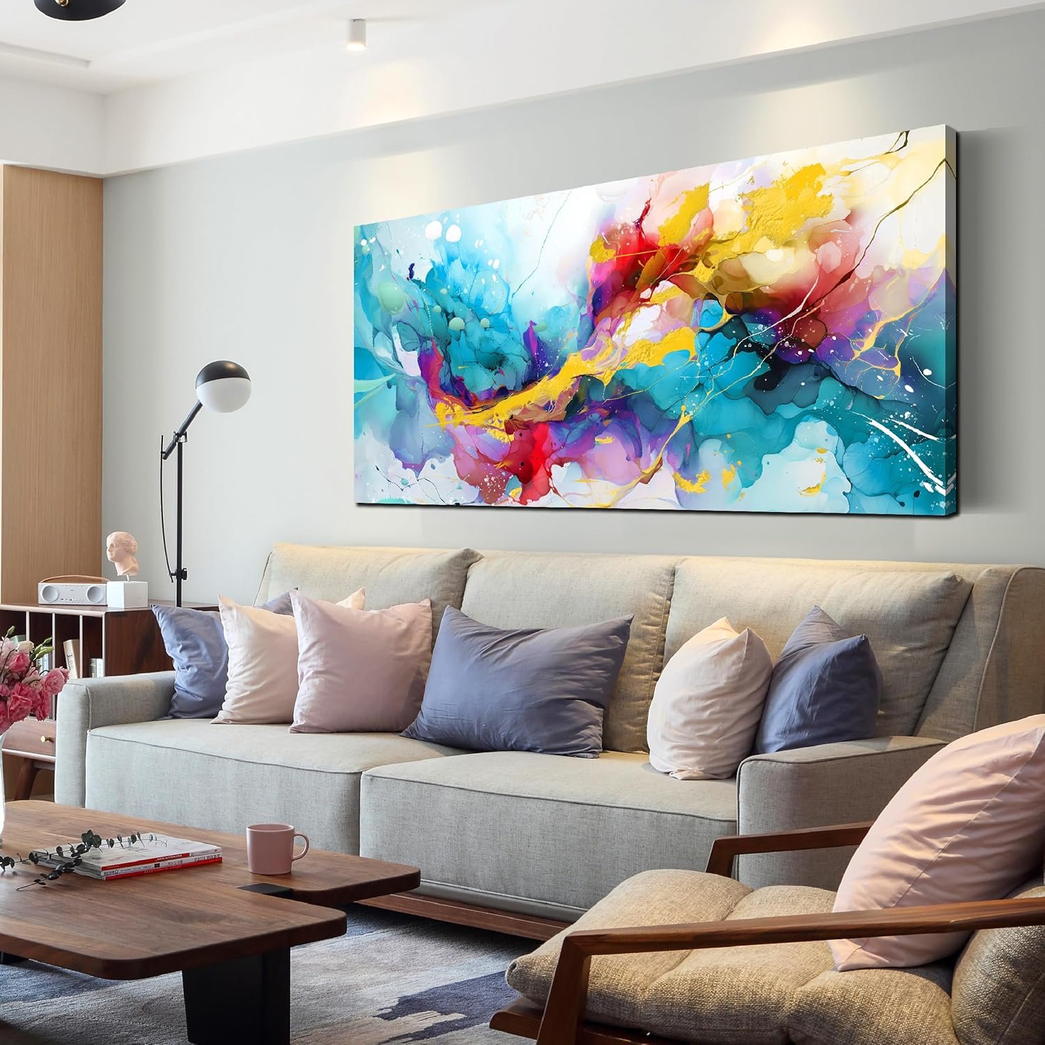 LAOTOART Abstract Canvas Wall-Art for Living Room – Colorful Wall Art Bedroom Office Artwork Wall Decor Ready to Hang Size 24″ x 48″