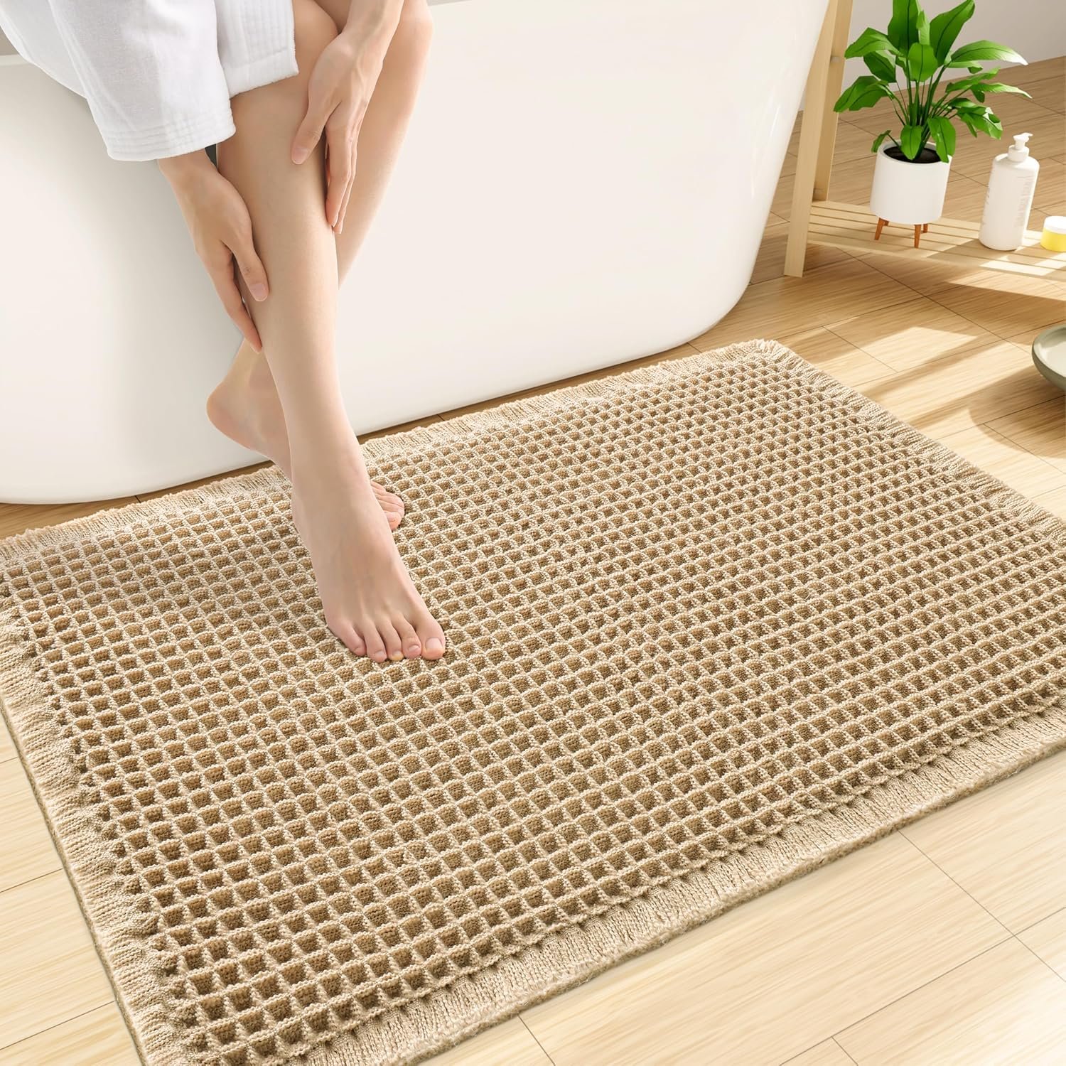 Smiry Waffle Bath Mat 30×20, Extra Soft Absorbent Bathroom Rugs, Non Slip Machine Washable Quick Dry Bath Rugs for Bathroom Floor, Tub, Shower, Home Decor Accessories, Brown