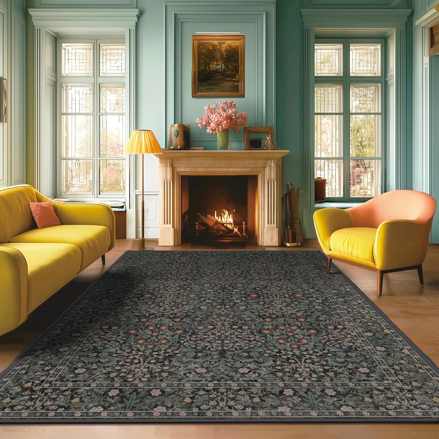 8×10 Rugs for Living Room Washable Green Area Rug Rugs for Bedroom