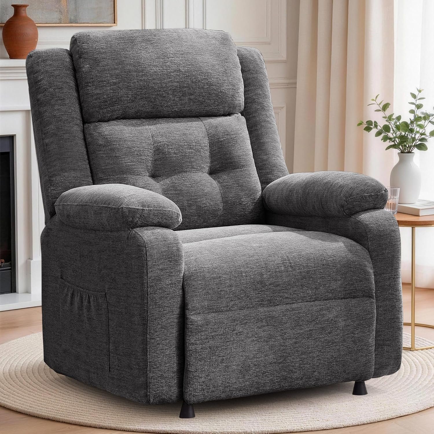 Korser Power Recliner Chair, Living Room Chairs for Adults, Oversized Electric Recliner with Side Pockets, Chenille Fabric Reclining Chair for Living Room, Bedroom