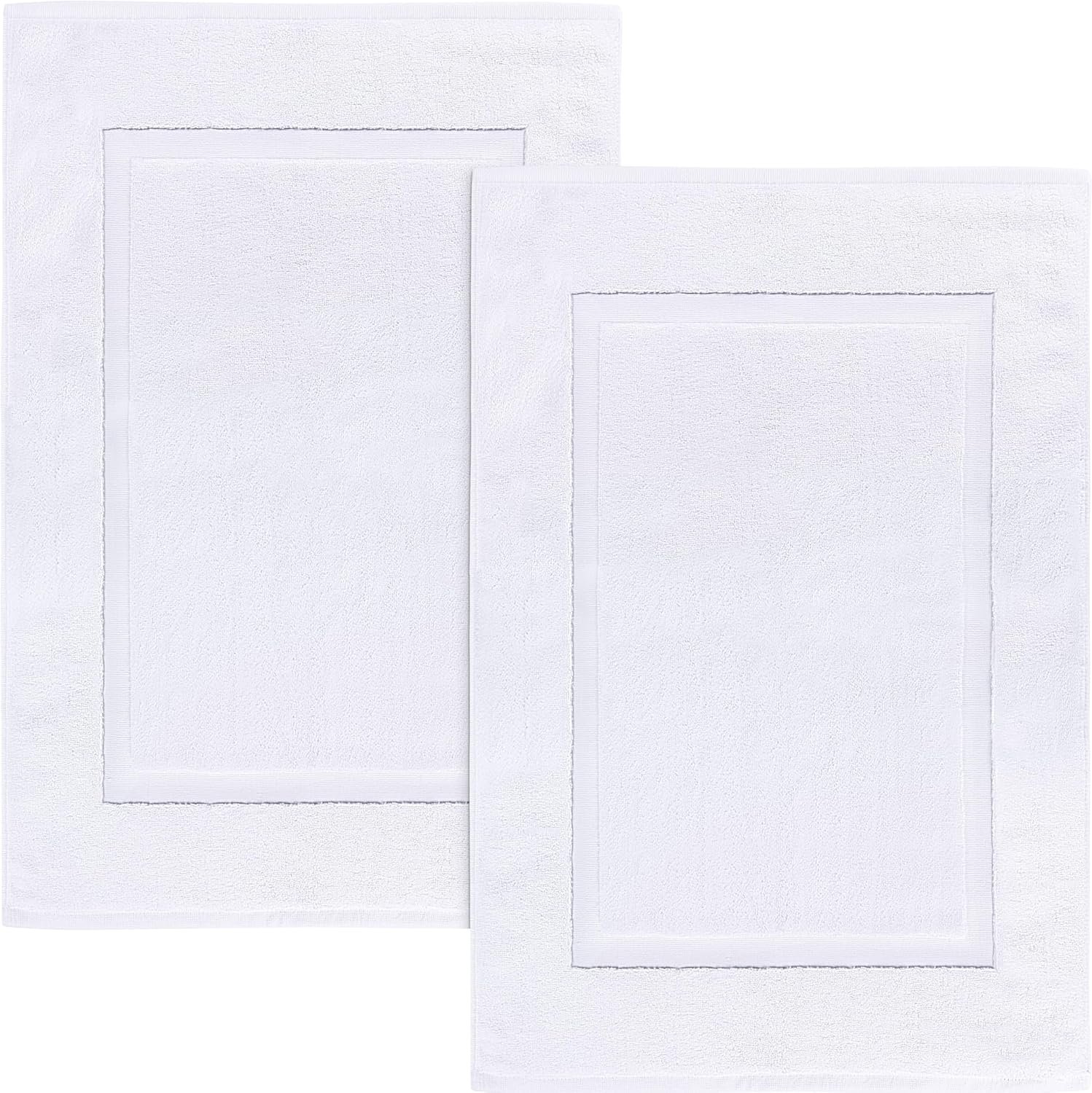 Utopia Towels Cotton Banded Rug, Bath Mats, Not a Bathroom Rug, 21 by 34 Inches, 100% Ring Spun Cotton, Highly Absorbent Shower Bathroom Floor Mat, White, 2 Pack