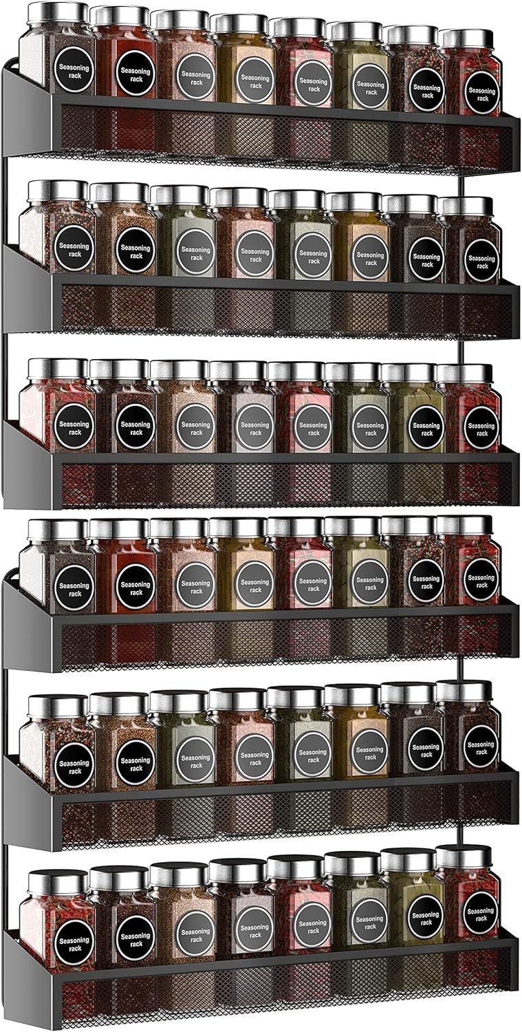AULEDIO 2 Pack Spice Rack Organizer, 3 Tier Counter-top Stand or Wall Mounted Storage Rack Hanging Shelf for Kitchen Cabinet, Cupboard, Pantry Door Bathroom Shower Cosmetic (Black)