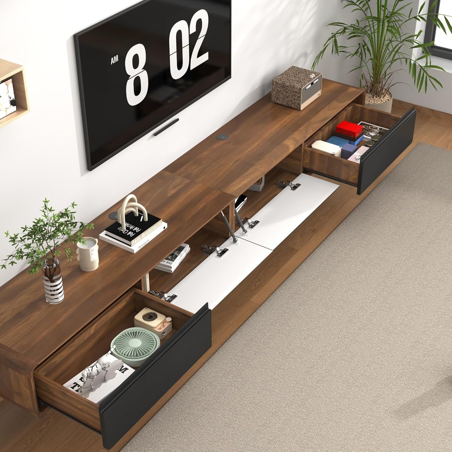 chartustriable 94 inch Entertainment Center for Living Room, Black & Walnut
