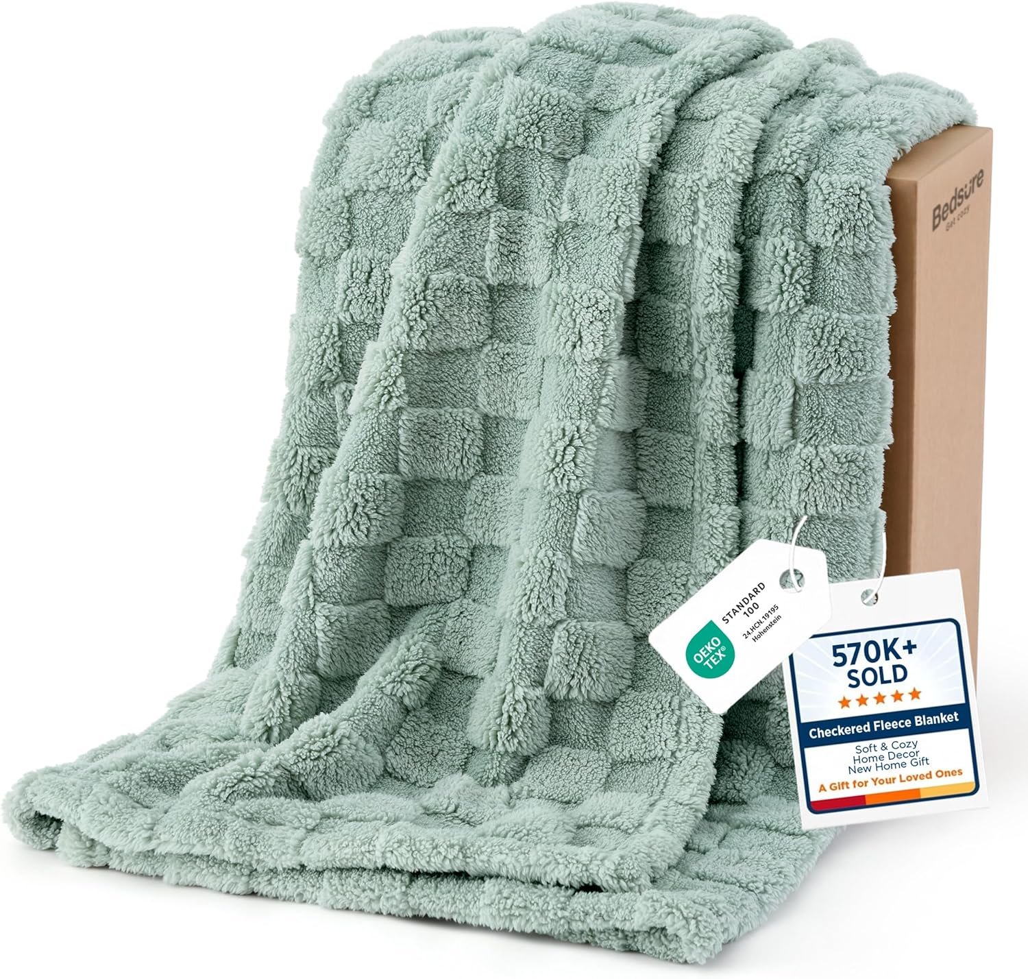 Bedsure GentleSoft Sage Green Throw Blanket for Couch – Checkered Cute Fleece Blankets, Soft Cozy Spring Summer Throw for Bedroom Home Decor Gifts for Girls, Green, 50×60 Inches