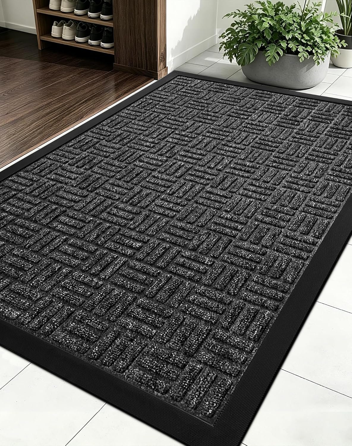 Mibao Front Door Mat, Heavy Duty Durable Welcome Mat for Outdoor Indoor, Dirt Trapper Waterproof Super Absorbent Door Mat for Entryway Outside Patio Porch, 29.5″ x 17″, Grey