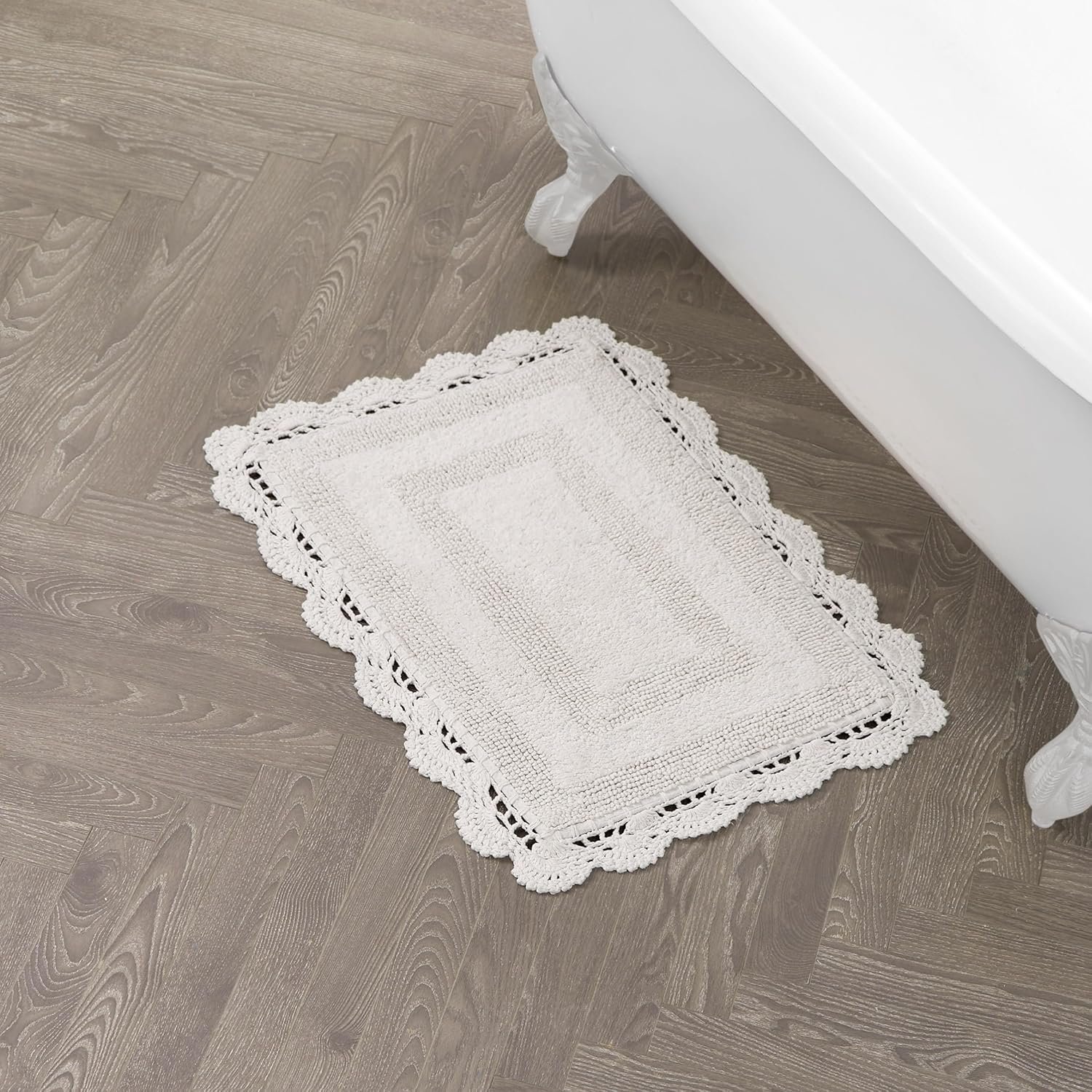 Laura Ashley Absorbent Bath Mat Reversible Crochet Soft and Plush Bathroom Mat 100% Cotton 17×24 Bath Rug, Ivory