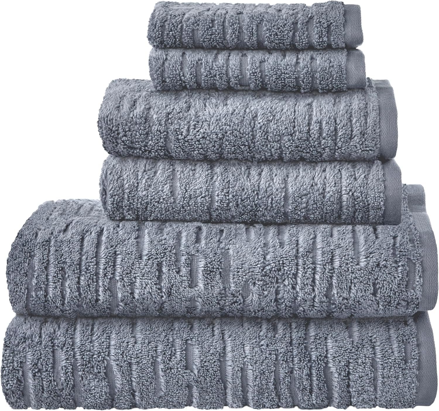 SKL Home CloudSoft 100% Cotton Luxury 6-Piece Towel Set, 600 GSM, Ultra Plush & Absorbent – 2 Bath Towels, 2 Hand Towels, 2 Washcloths, Smoke Blue