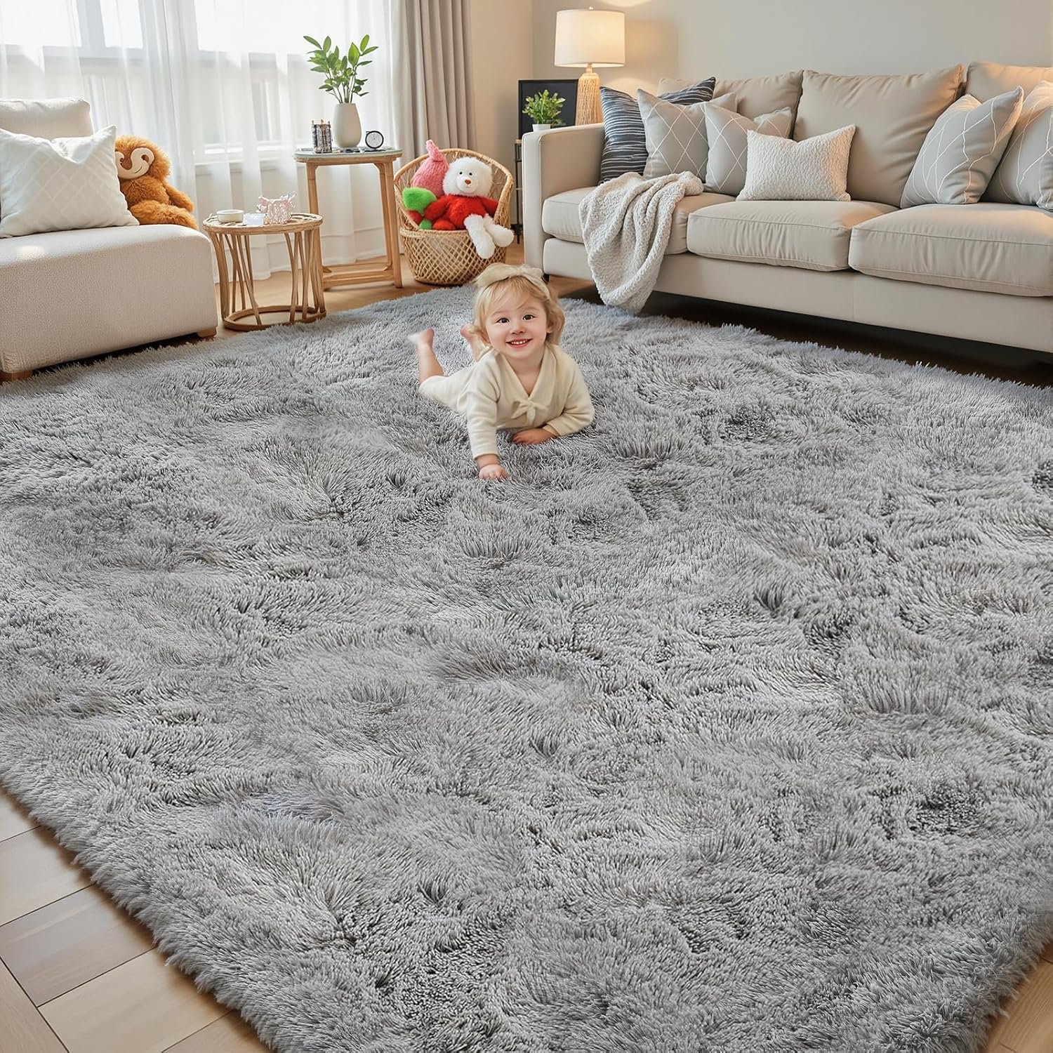 8×10 Area Rugs for Living Room Bedroom Rug, Large Shaggy Soft Plush Furry Bedside Rug, Area Rugs for Home Decor (Light Grey, 8×10 Feet)