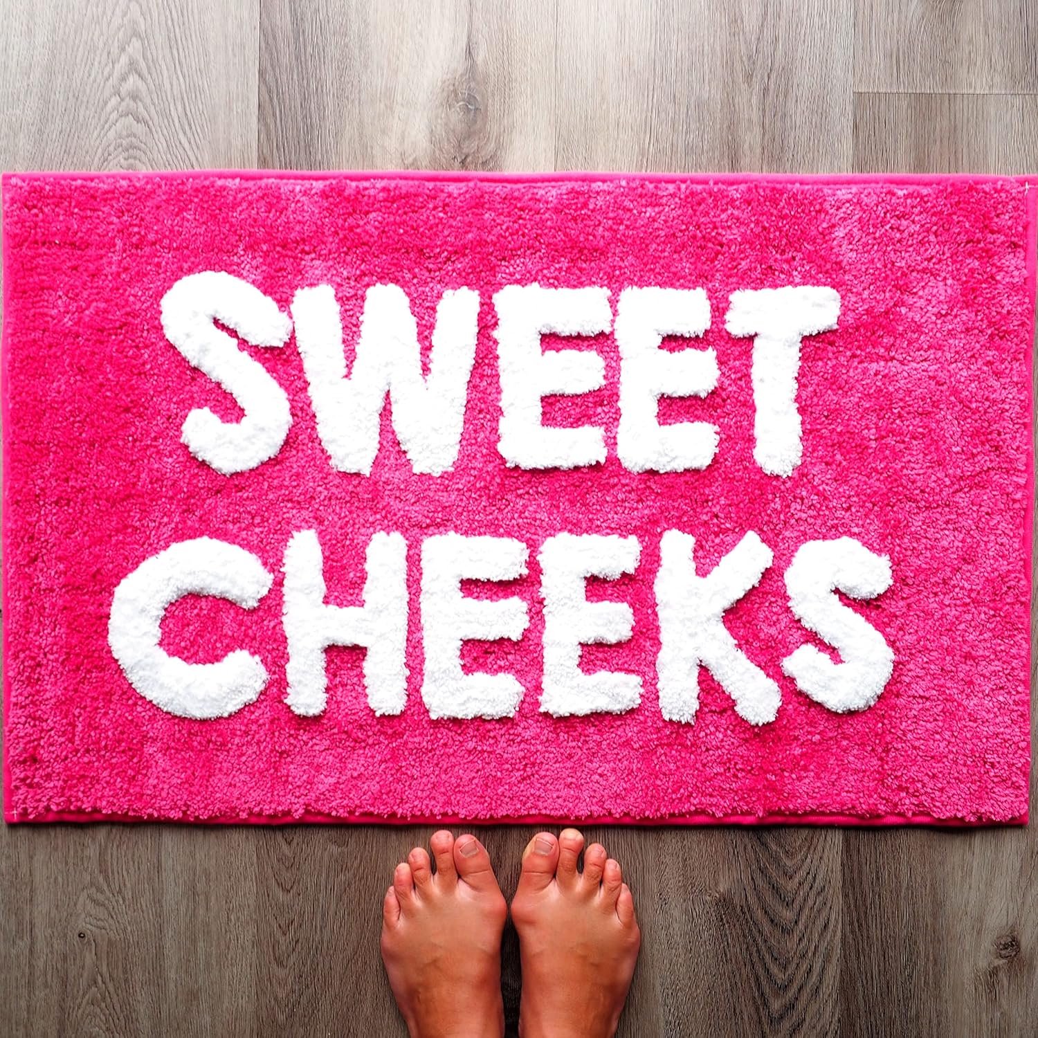 Sweet Cheeks Bath Mat Hot Pink Blush Cute Bathroom Rugs for Girls Hello Gorgeous Peach Coral Beautiful Funny Shower Fun Bathroom Decor Non-Slip Washable Kids Women