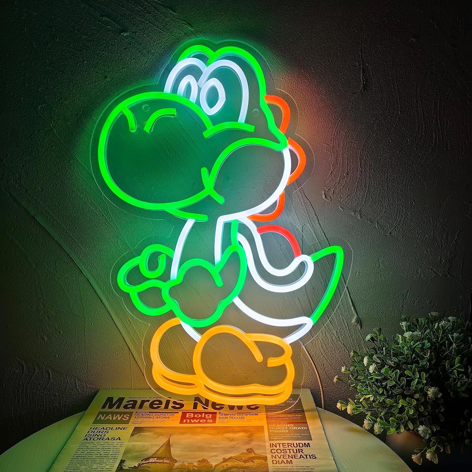 Anime Neon Sign Dinosaurs Neon Sign Dimmable LED Neon Lights for Bedroom Wall Decor Game Room Decor Mario Decor for Kids Boys Man Cave, Gifts for Mario Fans