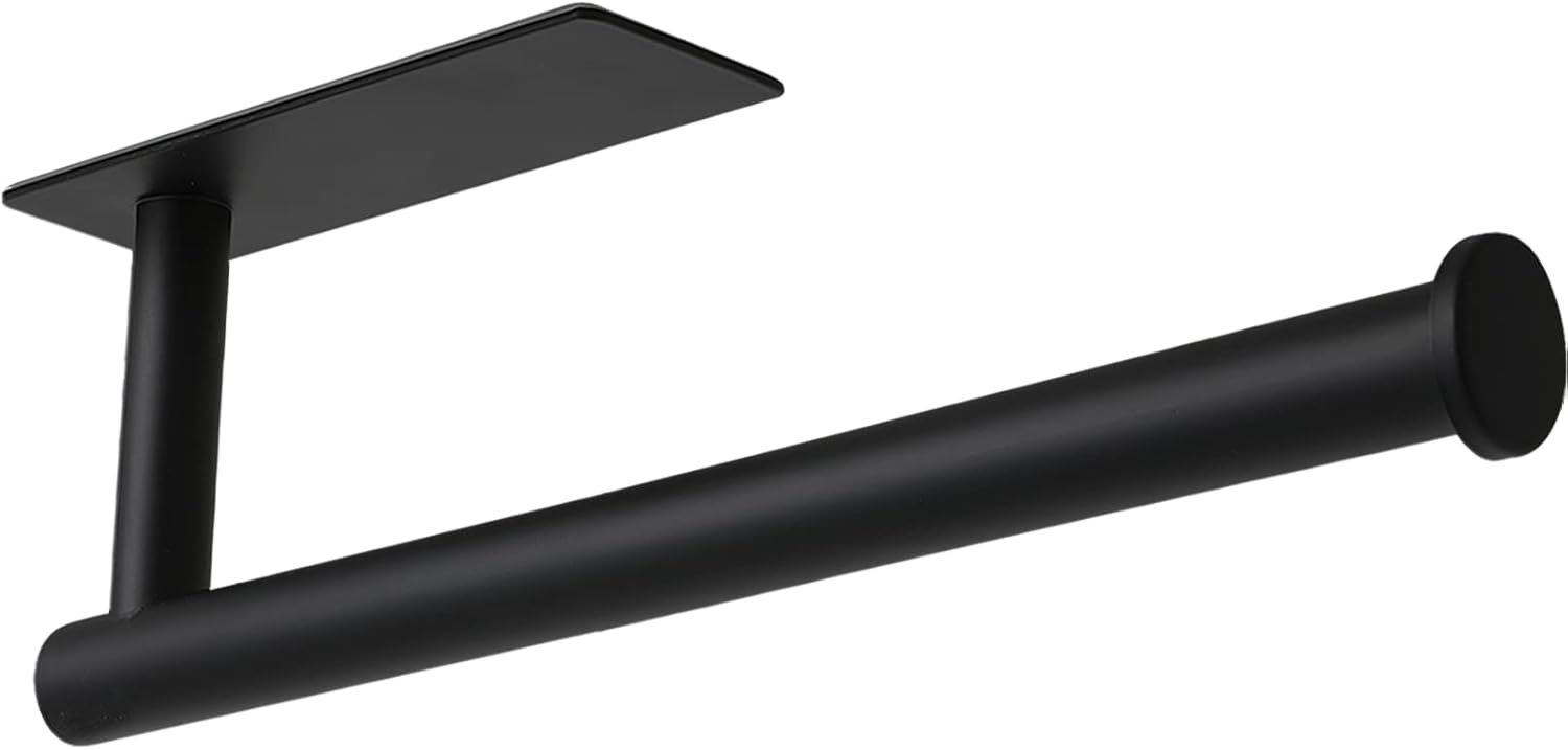 theaoo Paper Towel Holder – Under Cabinet Paper Towel Holder for Kitchen, Adhesive Paper Towel Roll Rack for Bathroom Towel, Wall Mounted Matte Black Paper Towel Rack, SUS304 Stainless Steel(1, Black)