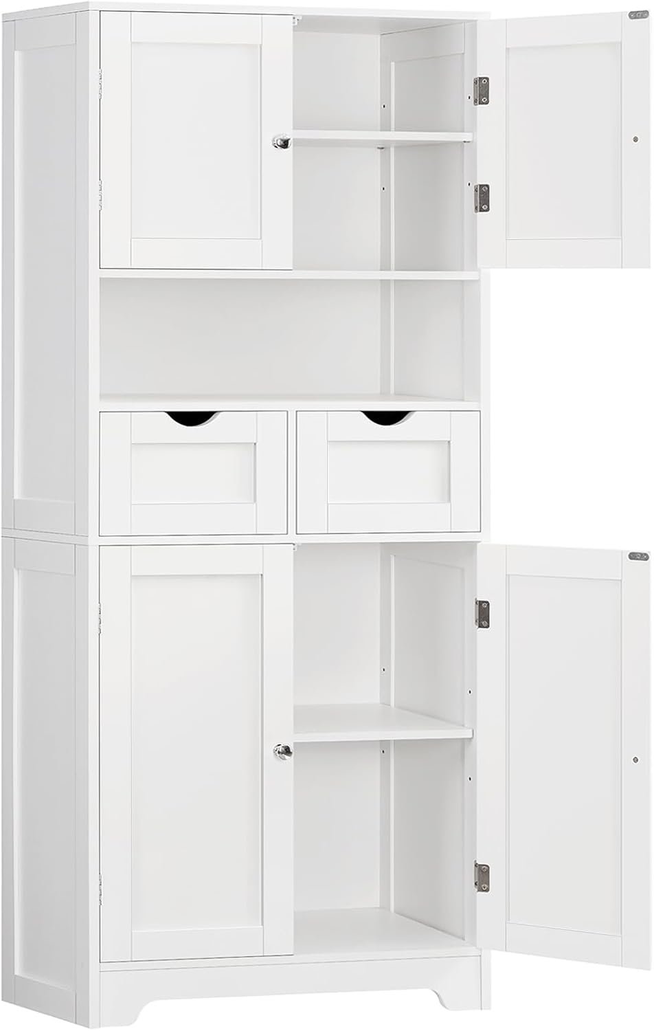TEENFON 57.8″ H Tall Bathroom Storage Cabinet with 4 Doors & 2 Adjustable Shelves, Freestanding Bathroom Cabinet with 2 Drawers, Kitchen Cabinets & Pantry, Cupboard for Kitchen, Dining Room, White