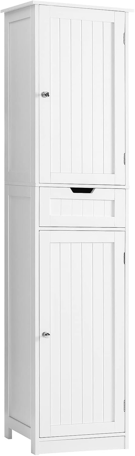 Iwell 67″ Tall Bathroom Cabinet, Storage Cabinet with 2 Doors & 1 Drawer, Bathroom Storage Cabinets with Adjustable Shelves, for Living Room, Entryway, Home Office, White