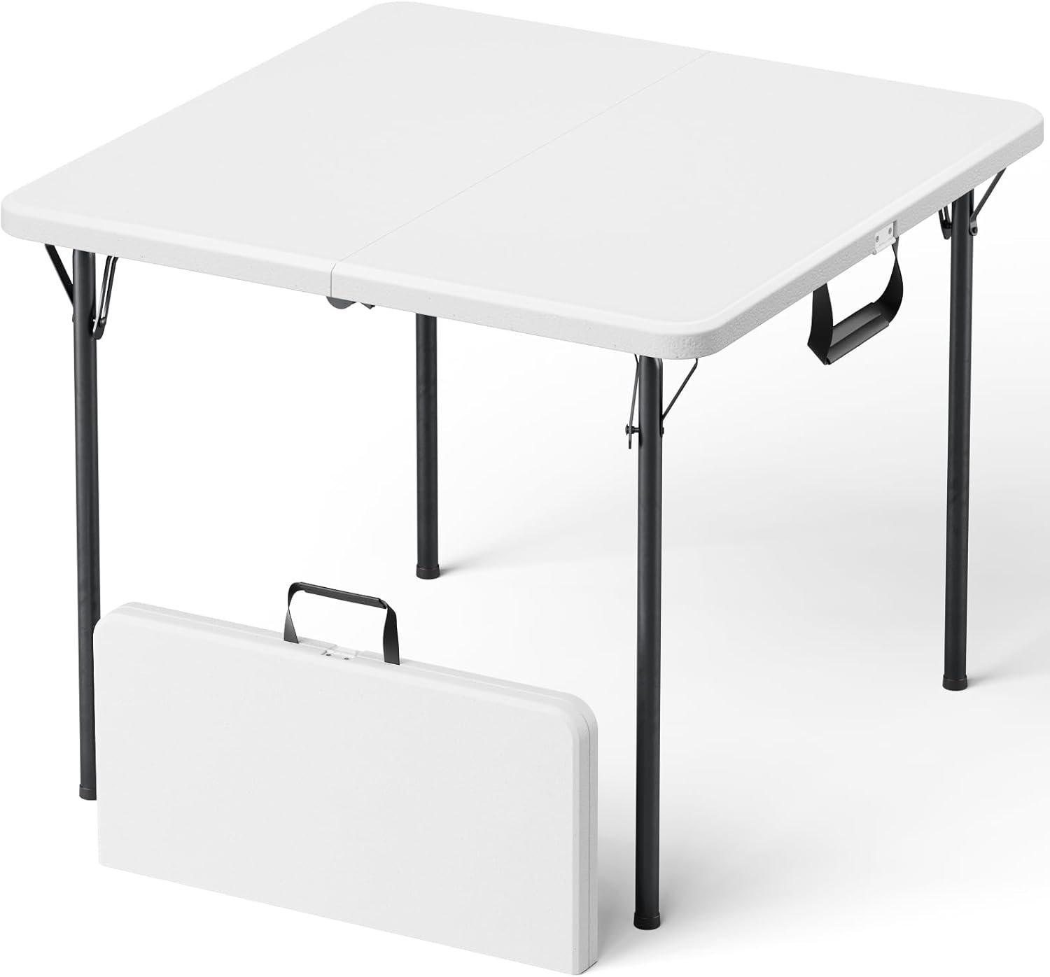 Folding Table, 36 Inch Square Foldable Card Table with Carrying Handle, Heavy Duty Fold-in-Half Portable Table No Assembly, Ideal for Picnic, Camping, RV Travel, Parties, BBQs, Crafting and Indoor Use