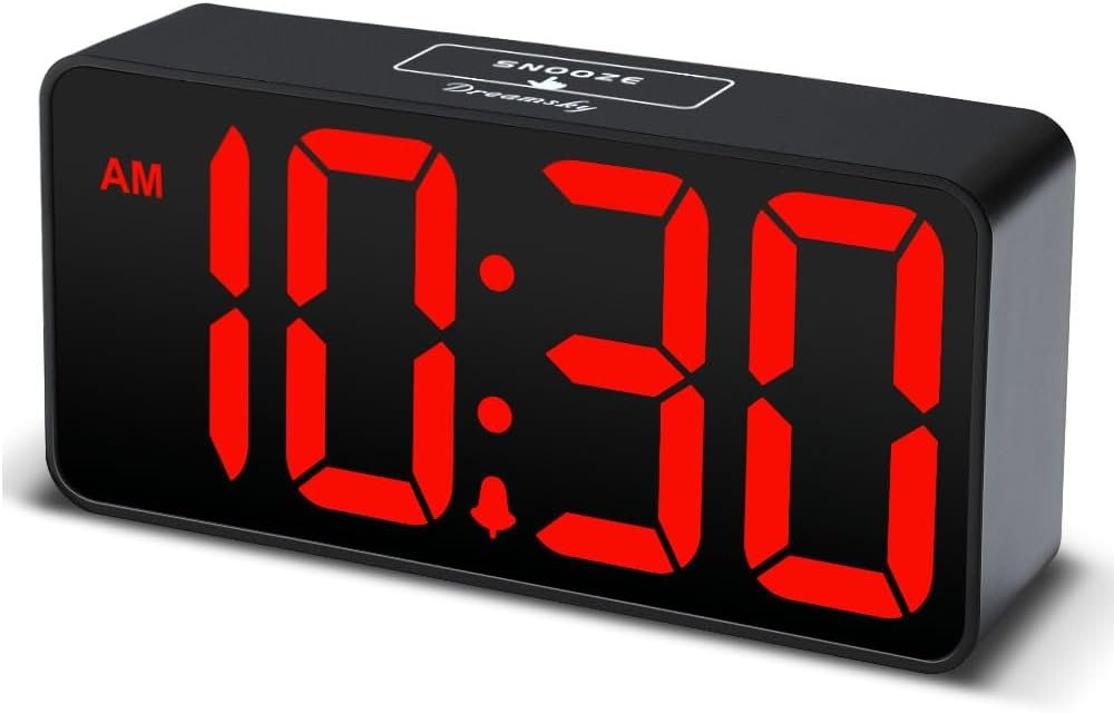 DreamSky Small Digital Alarm Clock for Bedroom, Large Big Numbers Display with Brightness Dimmer, Electric Bedside Desk Clock with USB Charging Port, Adjustable Alarm Volume, USB-C Adapter Powered
