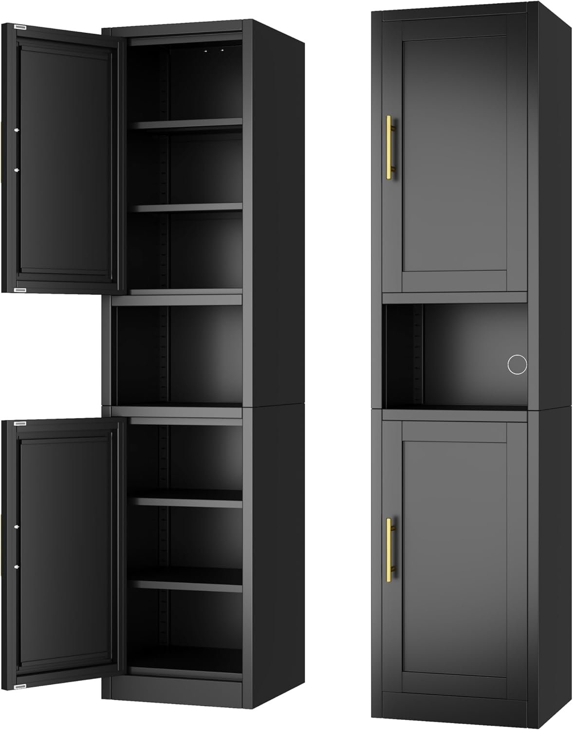 Ckzbx Tall Narrow Storage Cabinet 66.93″ H Tall Bathroom Cabinet Metal Pantry Cabinets, 4 Adjustable Shelves for Kitchen, Home Office, Living Room, Dinning Room (16 inches Wide Black)