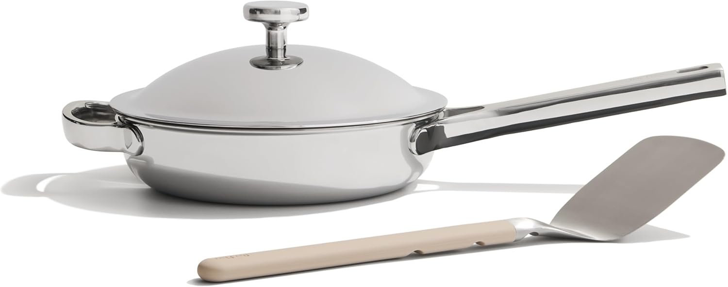 Our Place Mini Titanium Always Pan Pro | 8.5″ PFAS-Free Nonstick Frying Pan with Spatula | Chef-Grade Tri-Ply Stainless Steel & Aluminum Build | Induction & Oven-Safe up to 1000°F | Chrome