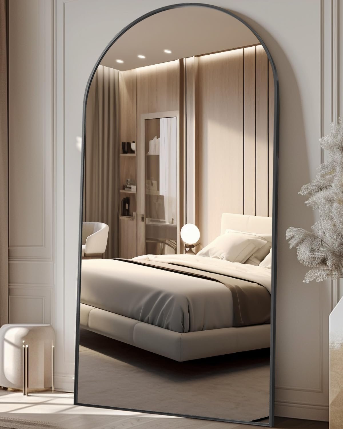 Antok Oversized Full Length Mirror with Stand, 81″x41″ Arched Floor Mirror, Aluminum Frame, Wall Mounted/Leaning/Free Standing, Large Body Mirror for Bedroom Living Room Entryway Dressing Room,Black