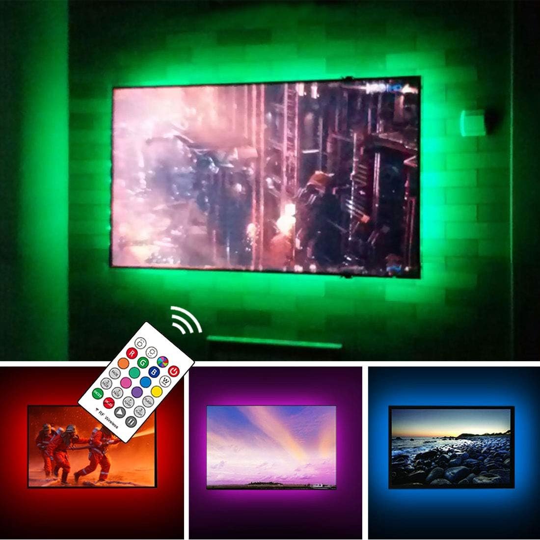 USB TV Backlight Kit for 70 75 80 82 inches Smart TV Monitor HDTV Work Space Decor – Cover 4/4 Sides Behind TV Background Lights Ambient Mood Lighting