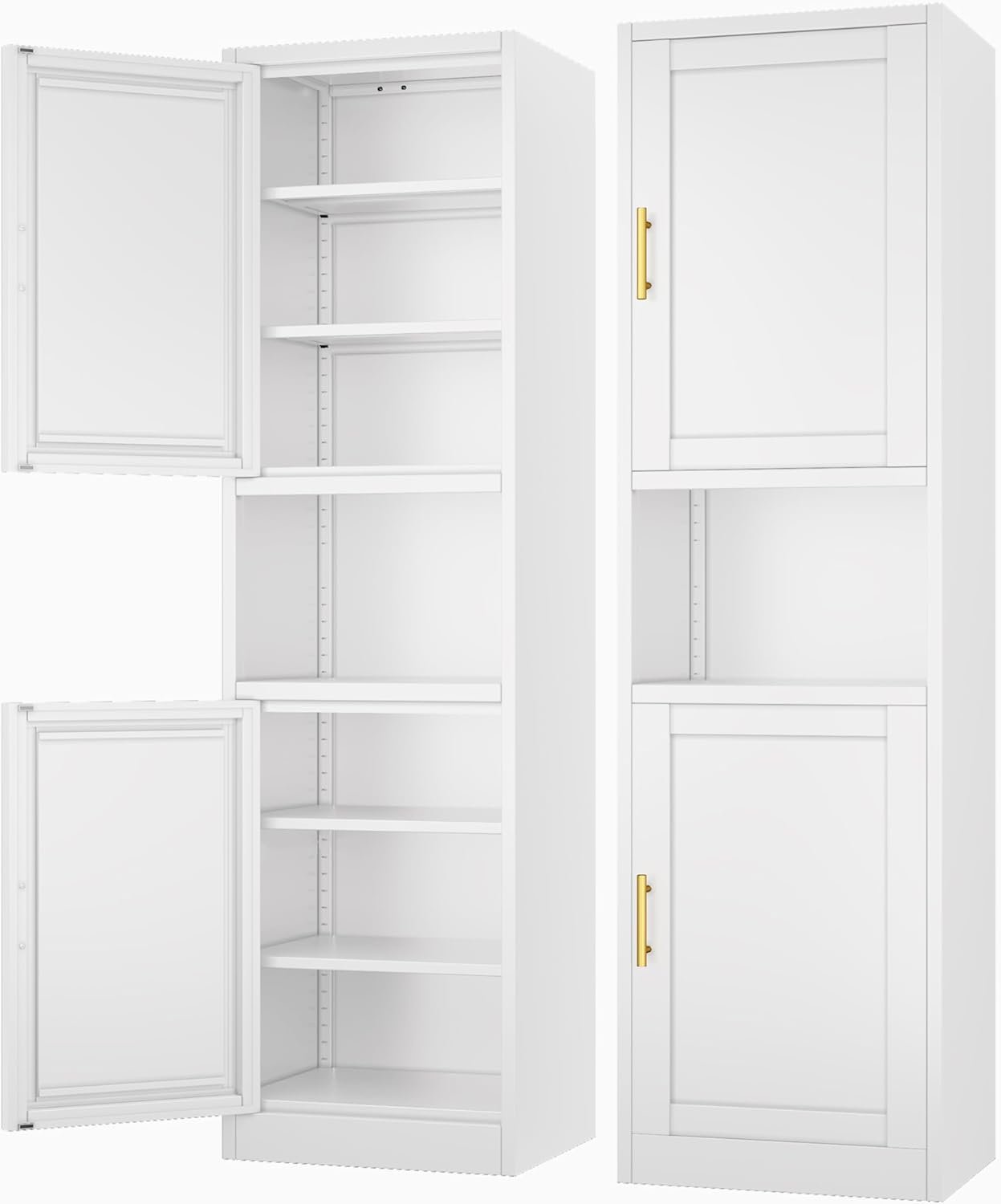 Ckzbx Tall Narrow Storage Cabinet 66.93″ H Tall Bathroom Cabinets Metal Pantry Cabinet, 4 Adjustable Shelves for Kitchen, Home Office, Living Room, Dinning Room (16 inches Wide White)