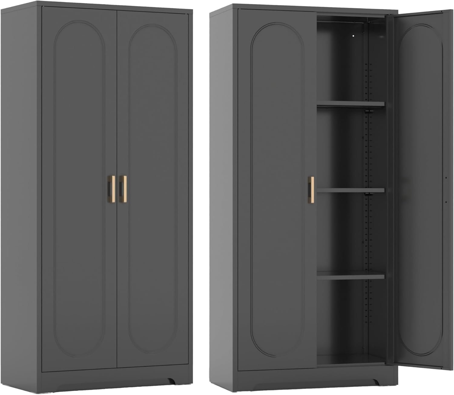 SteeLoong Metal Kitchen Storage Cabinets,60”Pantry Cabinet with Doors and 4 Adjustable Shelves,Tall Black Cabinet for Pantry, Laundry Room,Living Room,Dinning Room