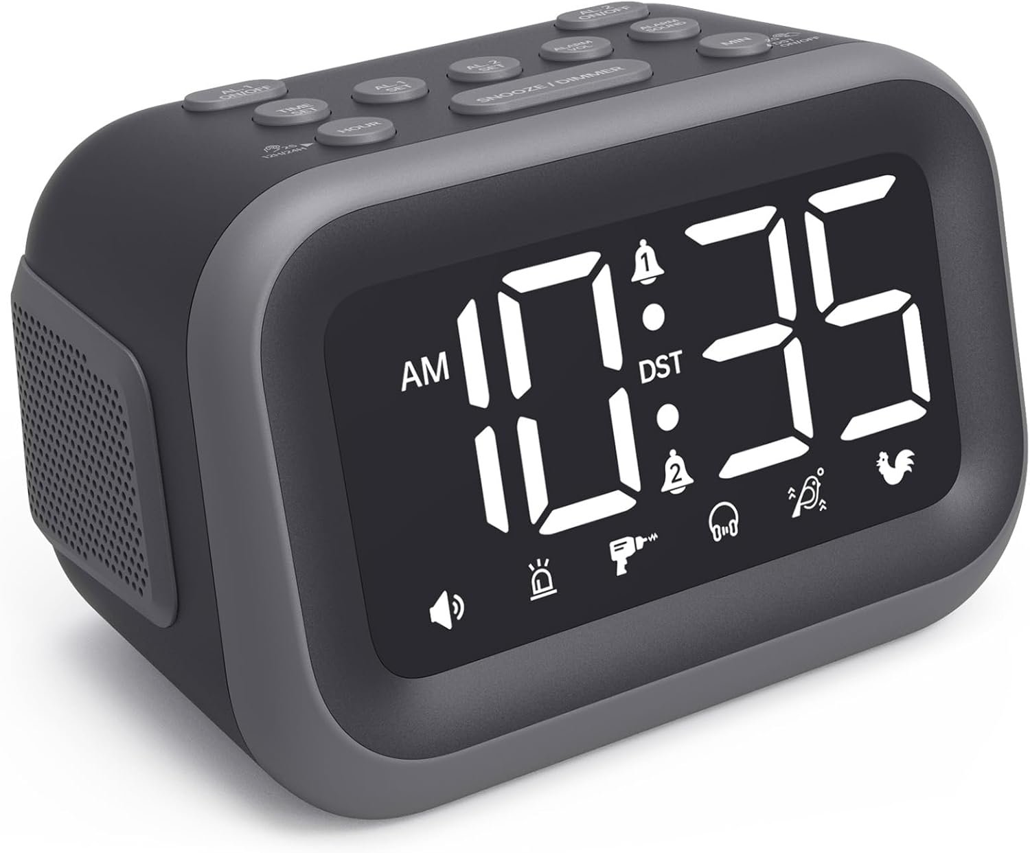 Acedeck Super Loud Alarm Clock: 115dB Dual Alarms and 6 Alarm Sounds for Heavy Sleepers – Adult Shift Workers in Bedroom or Daily Wake-Up Use – Gray