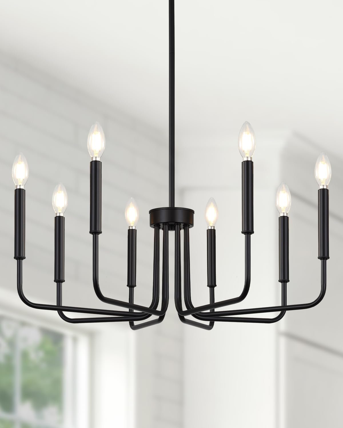 Yunnix 8 Light Black Chandelier, Farmhouse Chandelier for Dining Room Light Fixture Hanging, Industrial Modern Chandelier for Bedroom, Entryway, Foyer, Staircase, Kitchen and Living Room