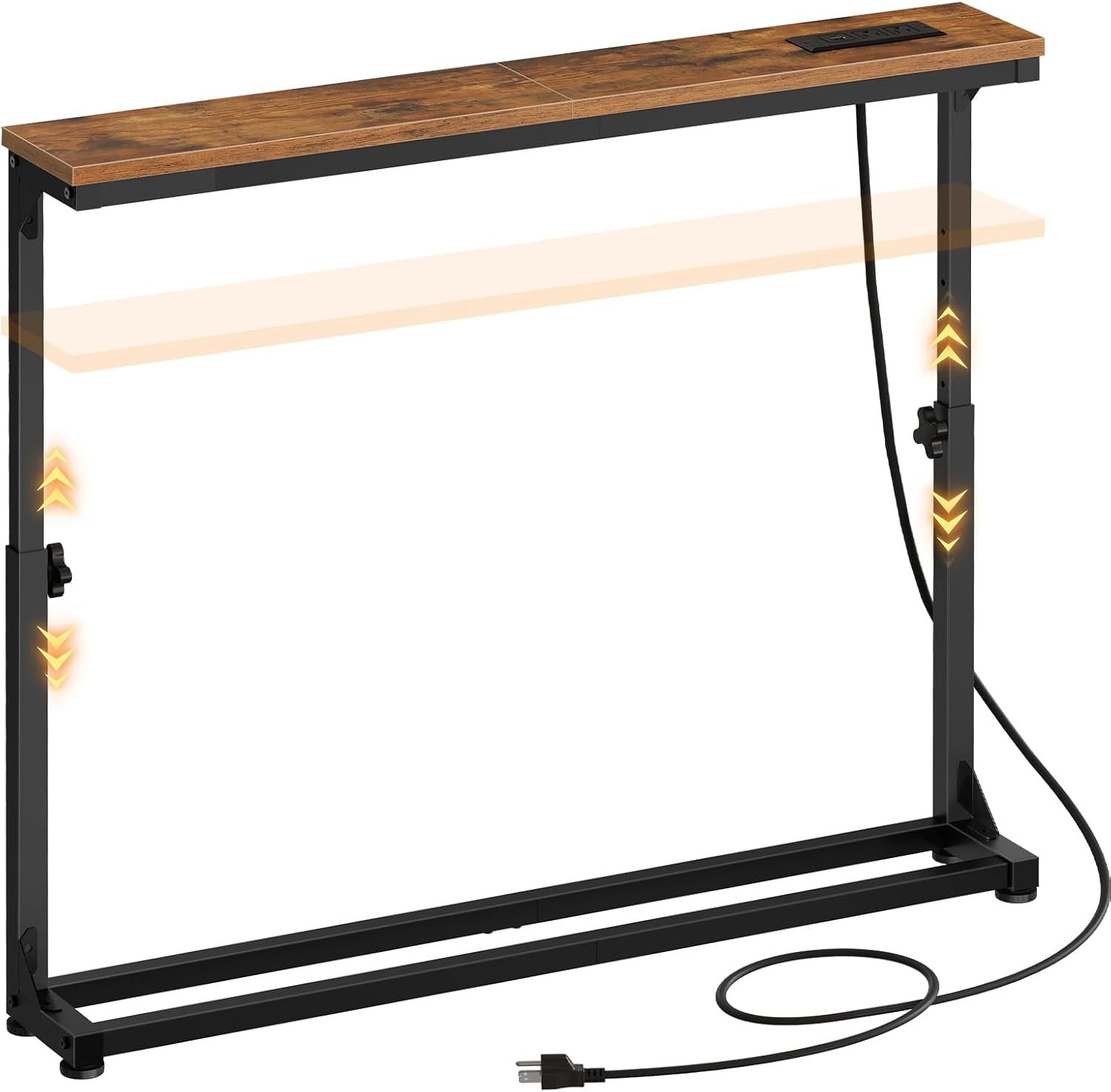 HOOBRO Narrow Console Table with Charging Station, Adjustable Height Sofa Table (25”-32.9”), Slim Behind Couch Table for Small Spaces, Entryway, Living Room, 39.4″ Rustic Brown BF95UXG01