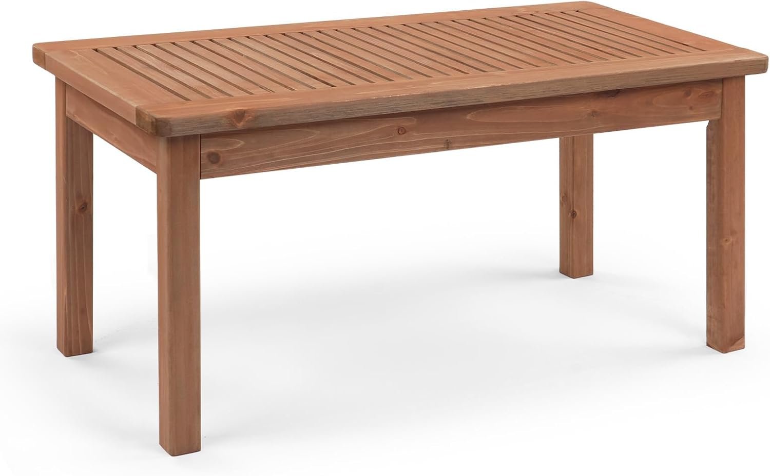 VINGLI Outdoor Wood Coffee Table, 35″ Farmhouse Side Table for Patio, Solid Cedar Wood Accent Table with Slatted Tabletop, Weather-Resistant End Table for Garden, Poolside, Lawn, Living Room (Brown)