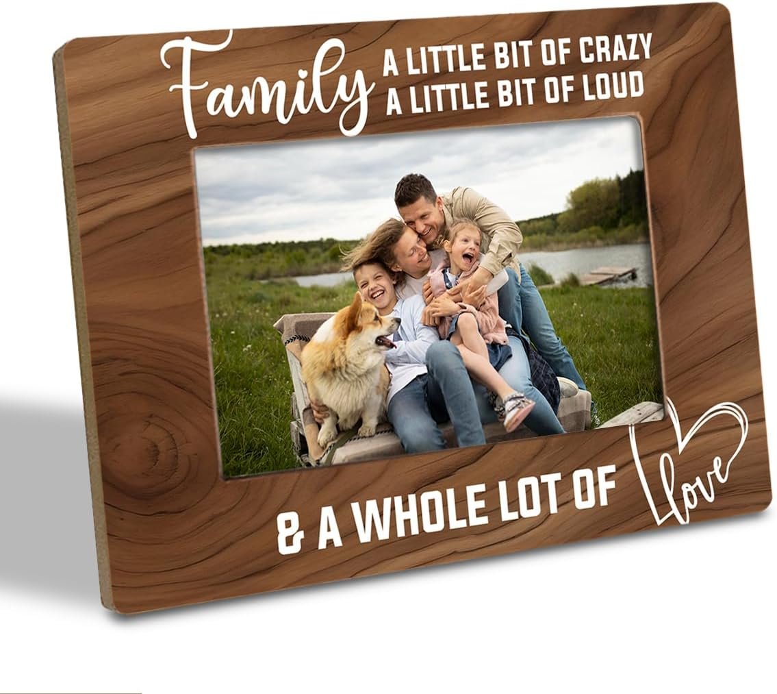 Family Photo Frame for Home Decor, A Little Bit of Crazy A Little Bit of Loud & A Whole Lot of Love Photo Frame, Holds 4 x 6 Inch Photo, Farmhouse Wooden Picture Frame Gift, Family Room Decor