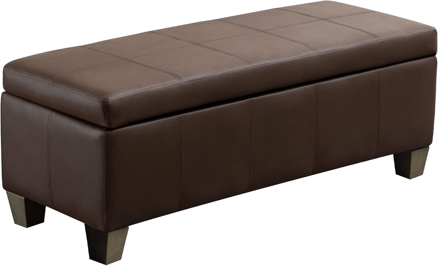 41″ Storage Ottoman, Storage Bench with Safety Hinge, Upholstered Synthetic Leather Ottoman Bench for Bedroom, Living Room, Entryway, Hallway, Foot Rest, Support 500lbs, Brown