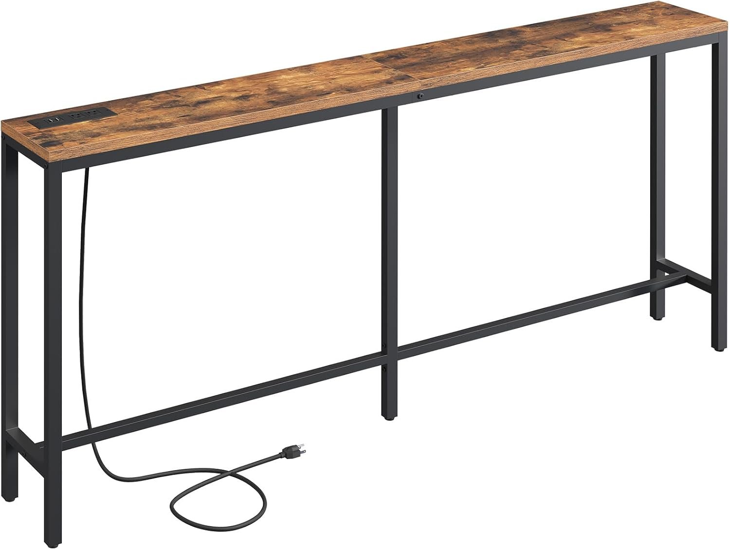 MAHANCRIS 70.9” Console Table with Power Outlet, Narrow Sofa Table with Charging Station, Skinny Behind Couch Table for Entryway, Hallway, Foyer, Living Room, Rustic Brown CTHR18E01Z1