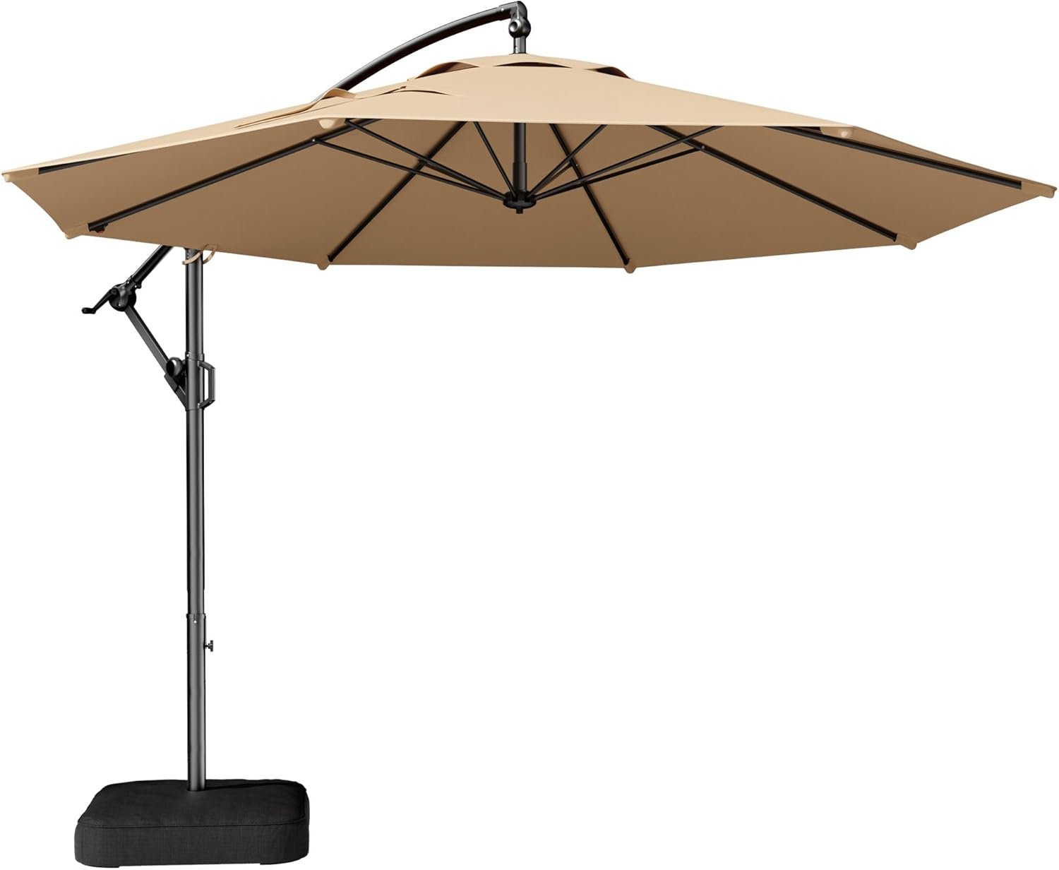 HOMSHADE 10ft Cantilever Patio Umbrella with Sandbag Base Included, 30 MPH Wind-Resistant Offset Outdoor Hanging Umbrella with 45 Degree Infinite Tilt and Smooth Crank, 260gsm Solution-Dyed 8-Year Fade-Resistant Canopy for Backyard Pool Deck, Beige