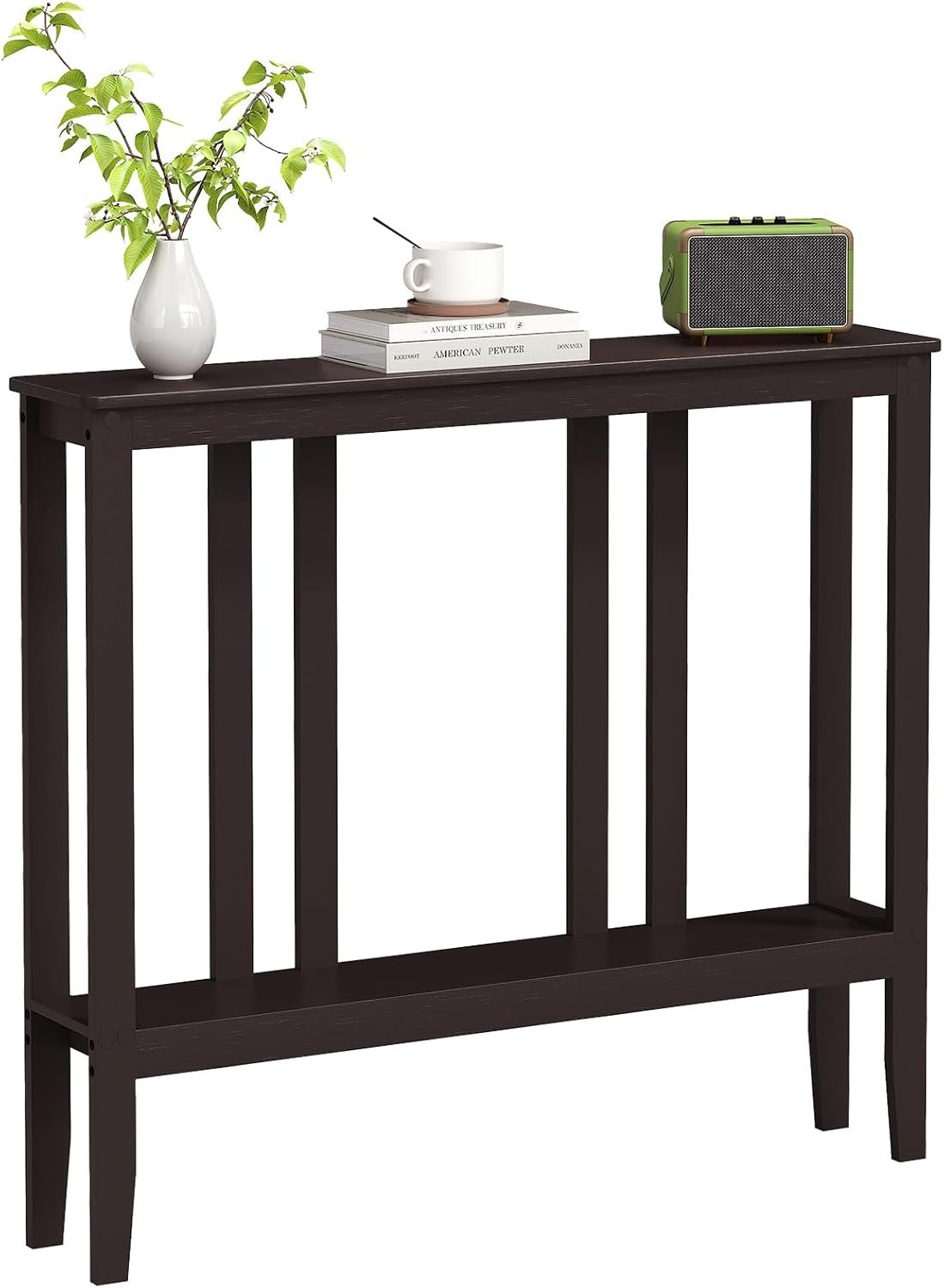 ELYKEN Bamboo 2-Tier Narrow Console Table, 36.2″ Long Slim Sofa Table Behind Couch for Entryway, Hallway, Living Room, Brown