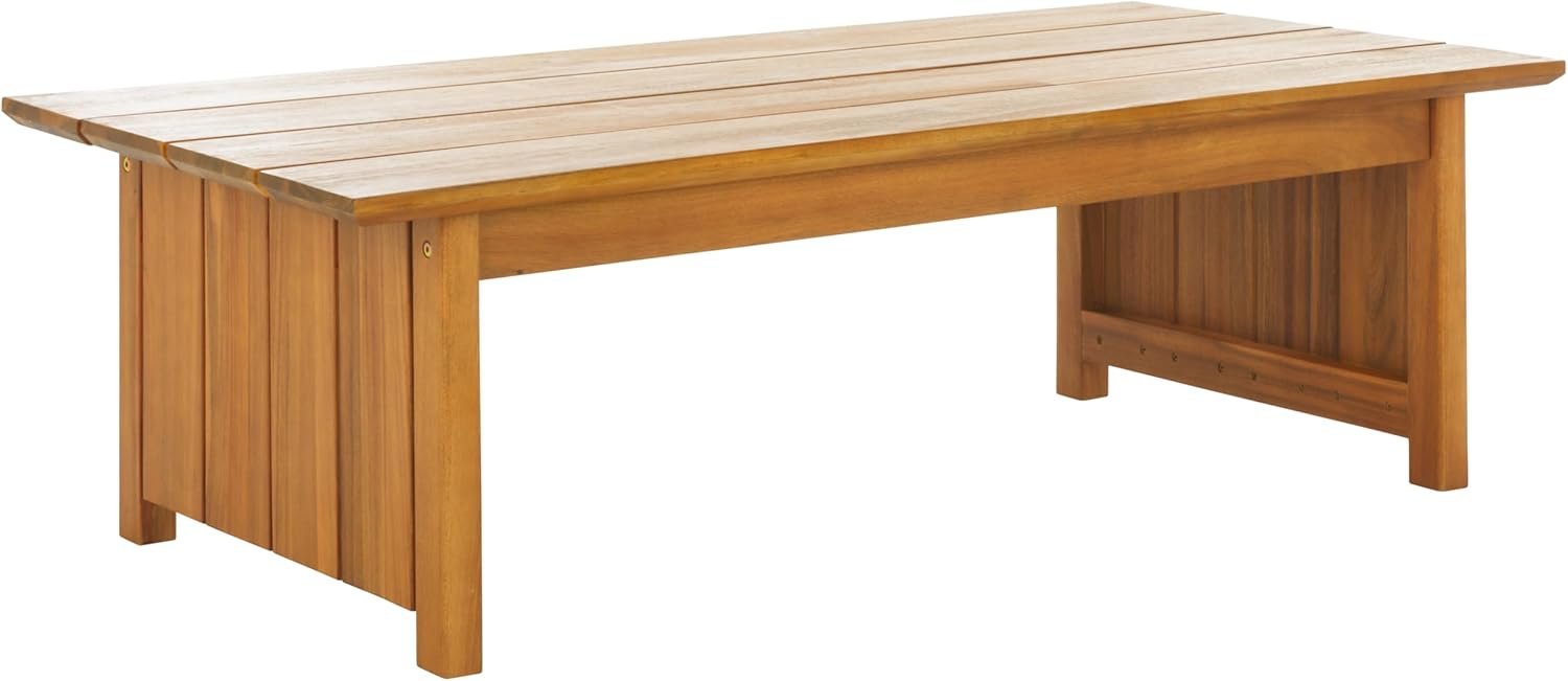 SAFAVIEH Outdoor Patio Furniture Collection – Kento Natural Solid Wood Coffee Table, Modern Rectangular Design (PAT7102A)