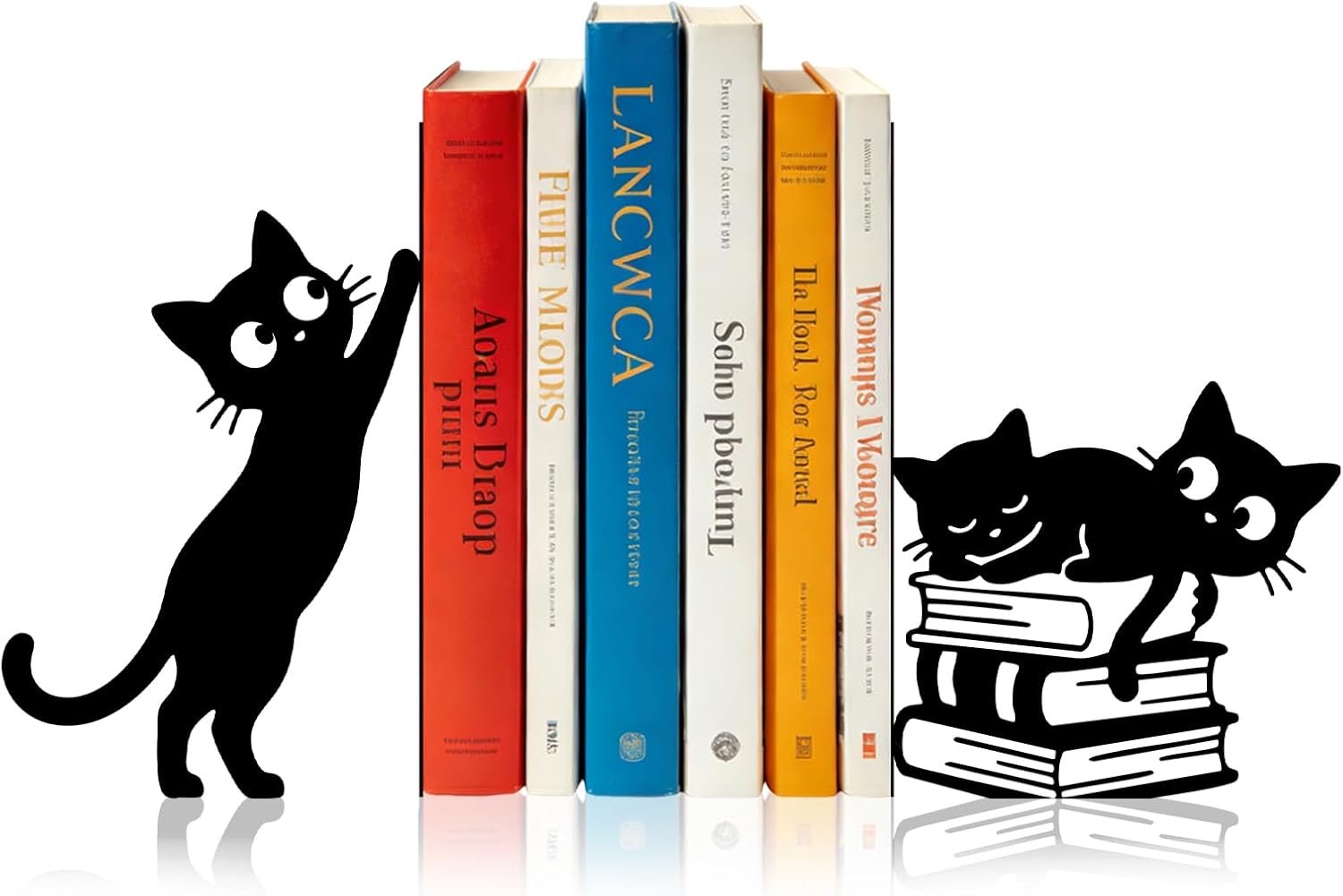 Sanwarm Metal Bookends Cat Black Whimsical Book Ends Decorative Bookend for Home Office Library Desk Book Shelves Decor, Gift for Reading Enthusiasts Non-Skid Book Stoppers Holder (1 Pair)