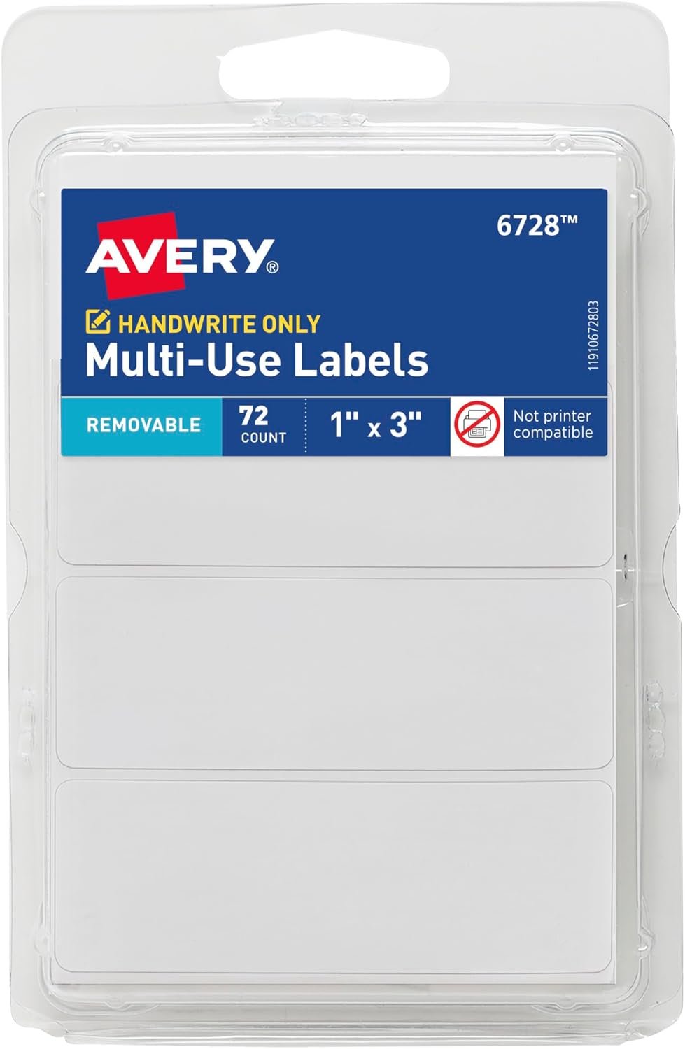 Avery Multi-Use Removable Labels, 1″ x 3″, White, Non-Printable, 72 Blank Labels Total (6728)