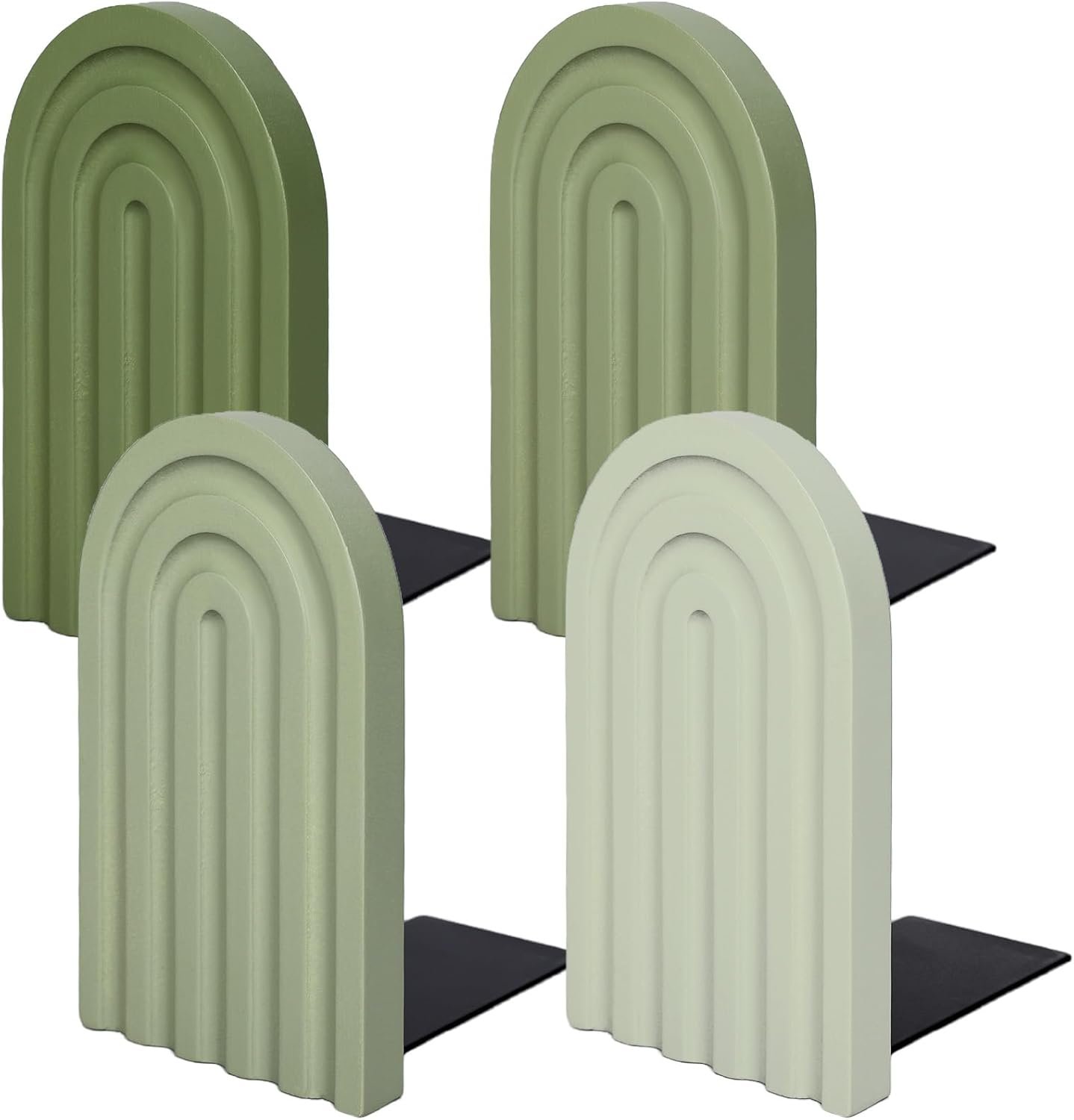 Whaline 4 Pcs Boho Wooden Arch Bookends Sage Green Rainbow Non-Skid Book Stoppers Study Decorative Bookend for Heavy Books Back to School Home Office Library Table Living Room Nursery (4 Colors)