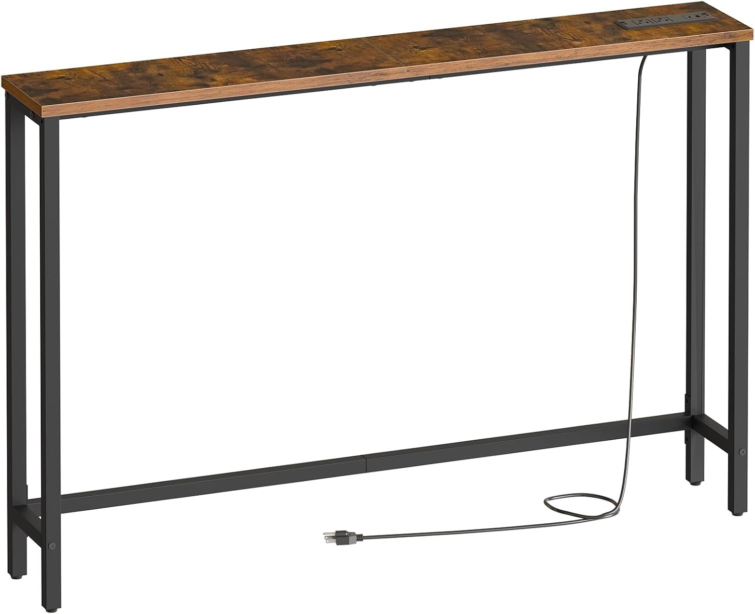 HOOBRO 47.2″ Narrow Console Table with Power Outlet, 5.9″ Behind Couch Table with Charging Station, Long Sofa Side Table, Skinny Entryway Table for Living Room, Hallway, Foyer, Rustic Brown BF15XG01G1