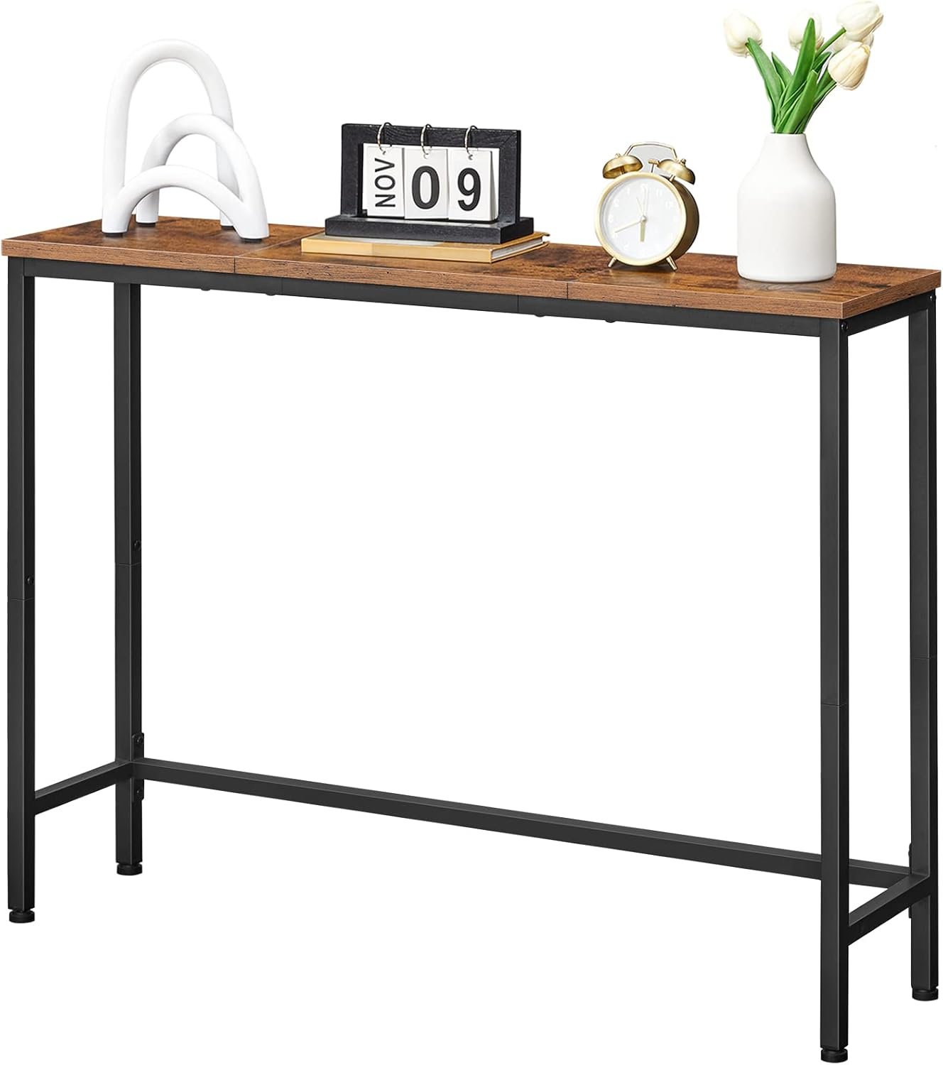HOOBRO Narrow Console Table, 39.4″ Small Entryway Table, Thin Sofa Table, Side Table, Display Table, for Hallway, Bedroom, Living Room, Foyer, Rustic Brown and Black BF751XG01